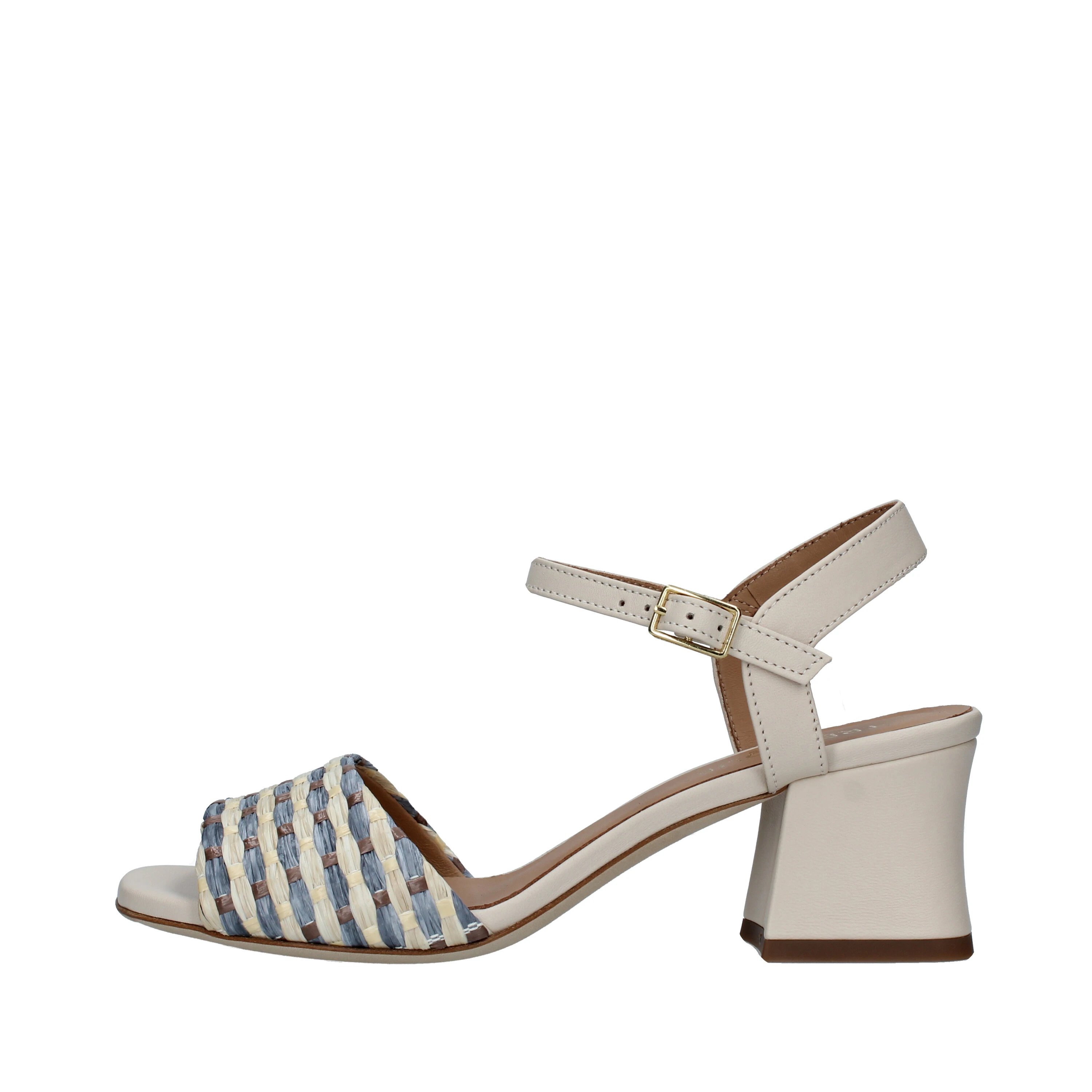 SANDALI TACCO ALTO IN PELLE E FASCIA CON TRAMA INTRECCIO DONNA BEIGE
