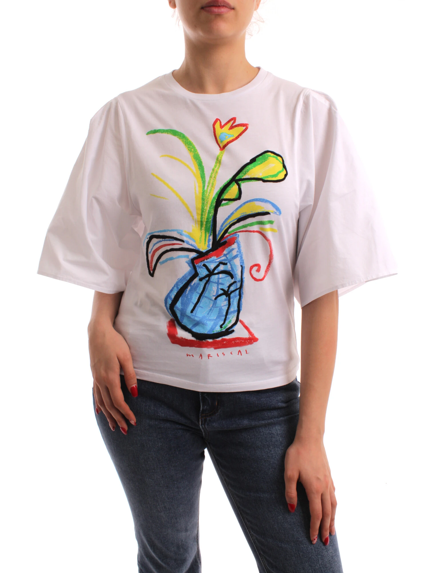 T-SHIRT CON VASO DI FIORI DONNA BIANCO