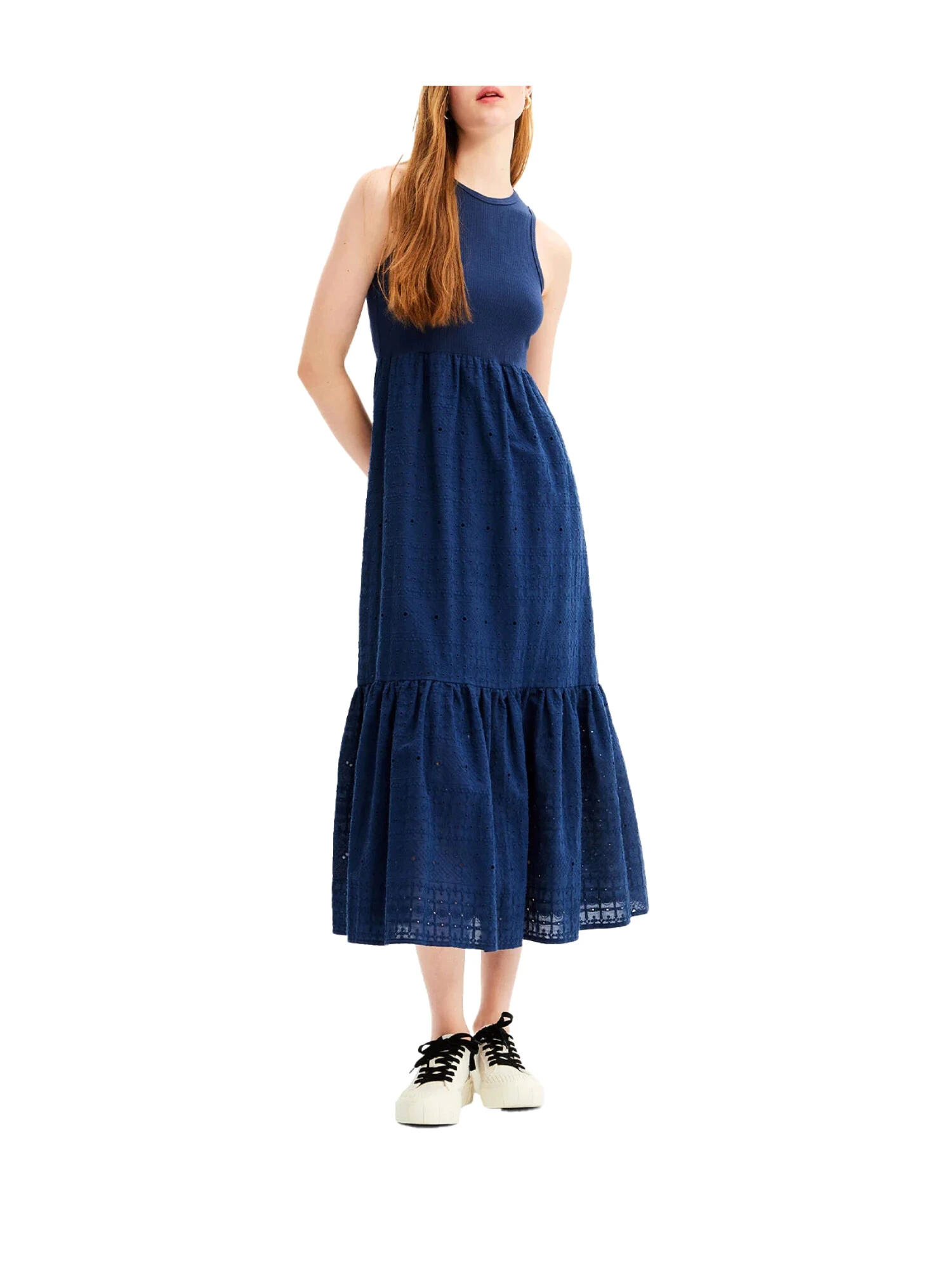 VESTITO LUNGO RICAMATO DONNA BLU