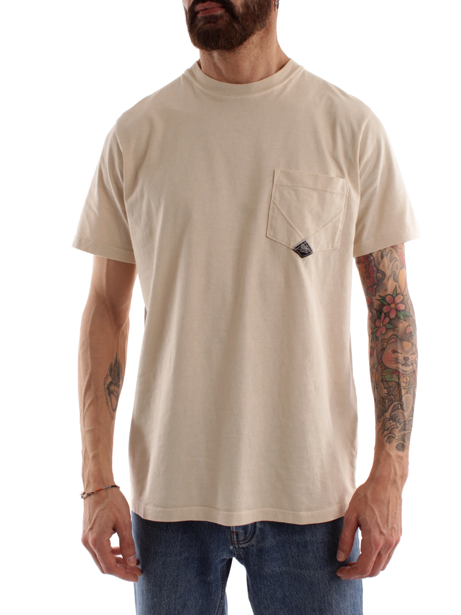 T-SHIRT CON LOGO SULLA TASCA UOMO BEIGE