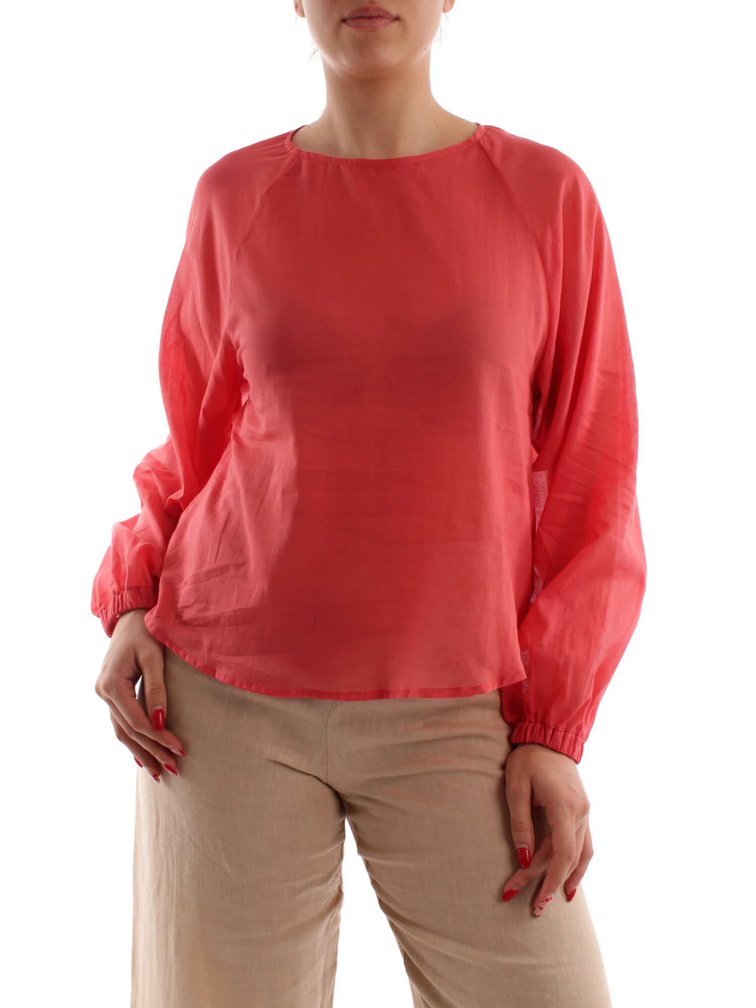 BLUSA IN COTONE TINTA UNITA DONNA ROSSO