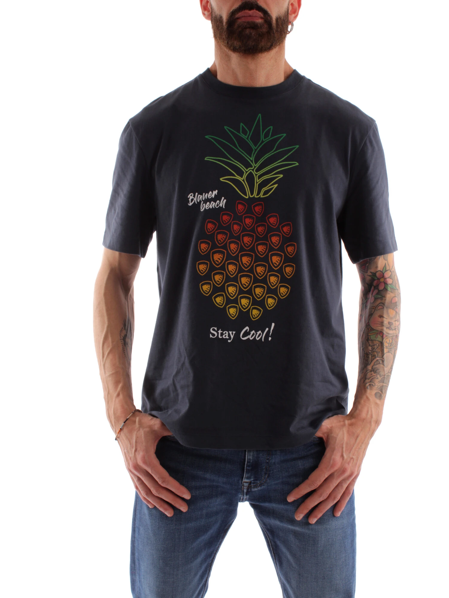 T-SHIRT CON STAMPA ANANAS UOMO BLU