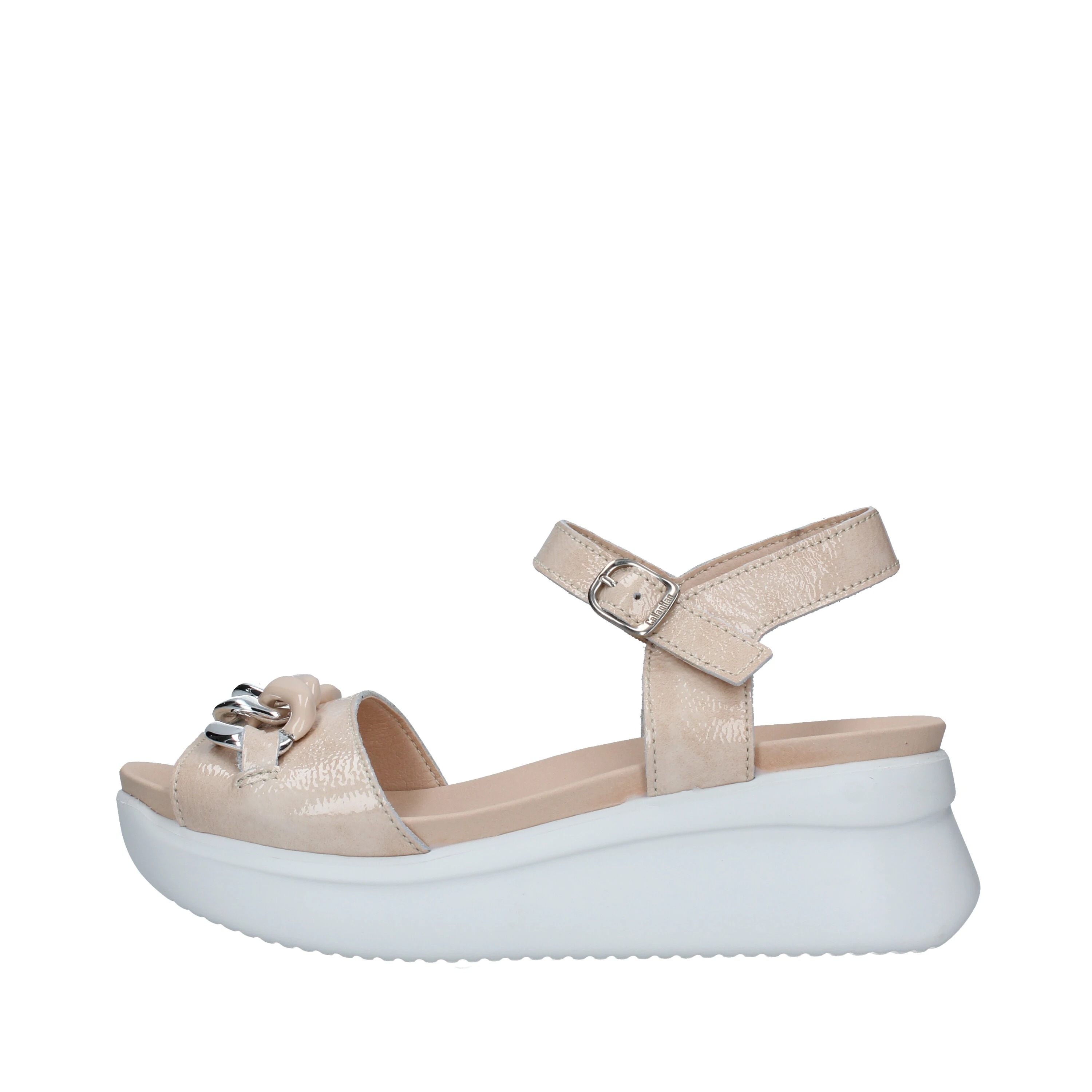 Sandalo con tacco in pelle da donna cipria-rosa