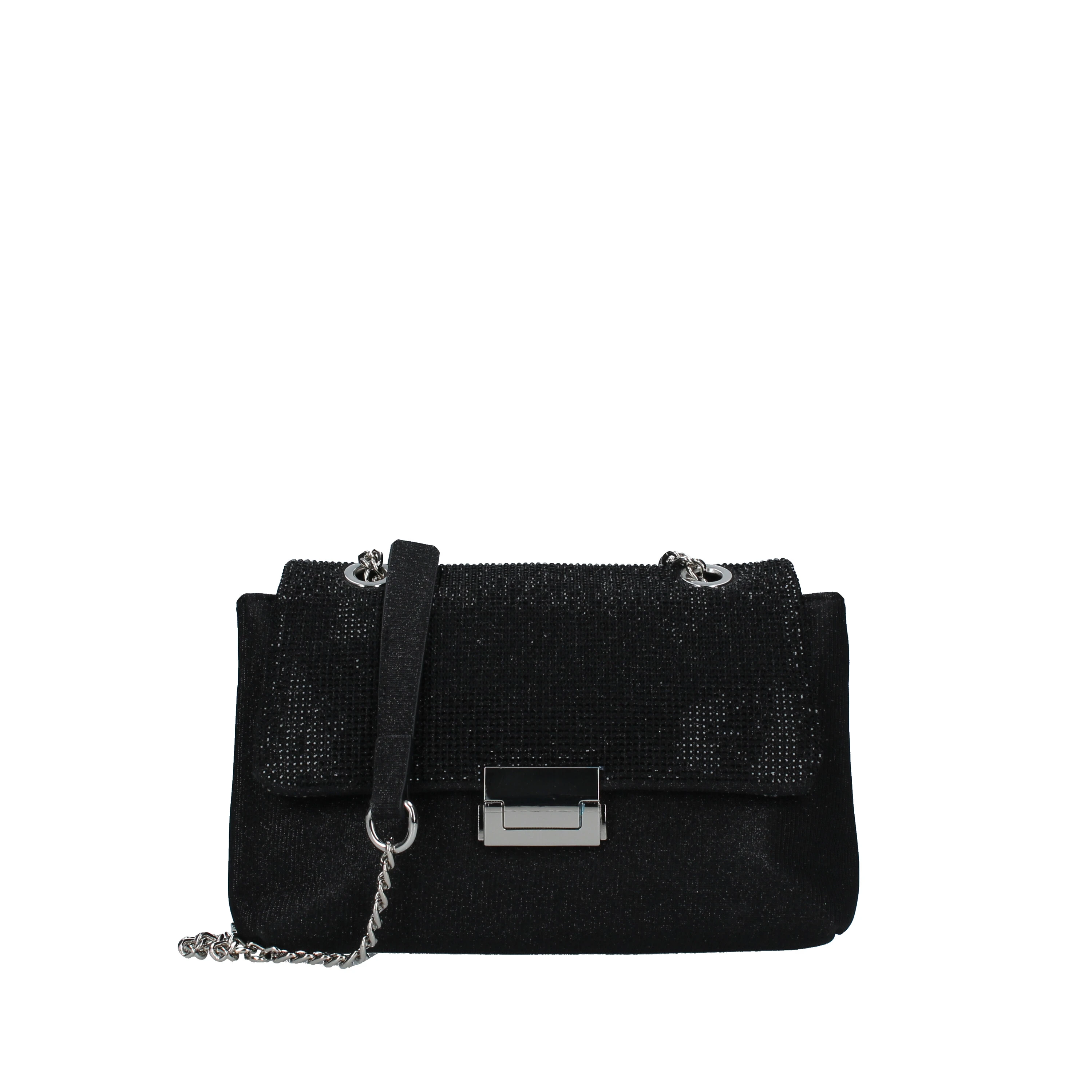 POCHETTE CON TRACOLLA E STRASS DONNA NERO