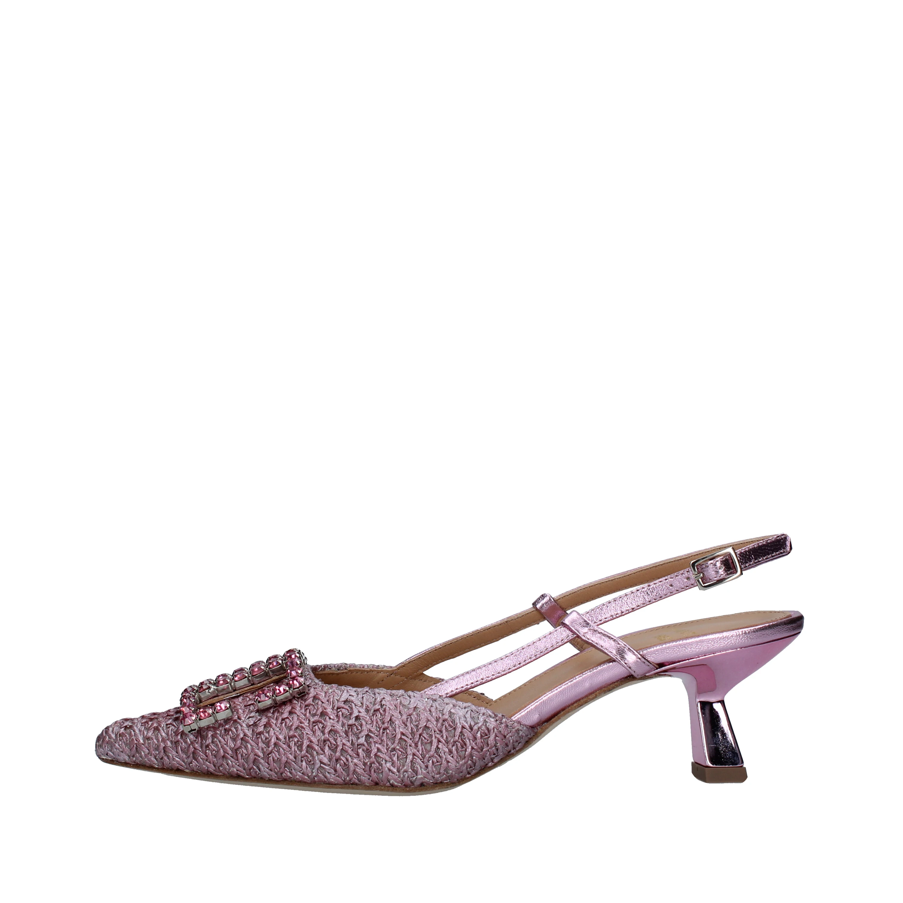 Scarpe Da Donna Con Tacco A Blocco 5.5 Cm – Appuntite, Con Plateau, Slingback Con Sequins, Colore Argento