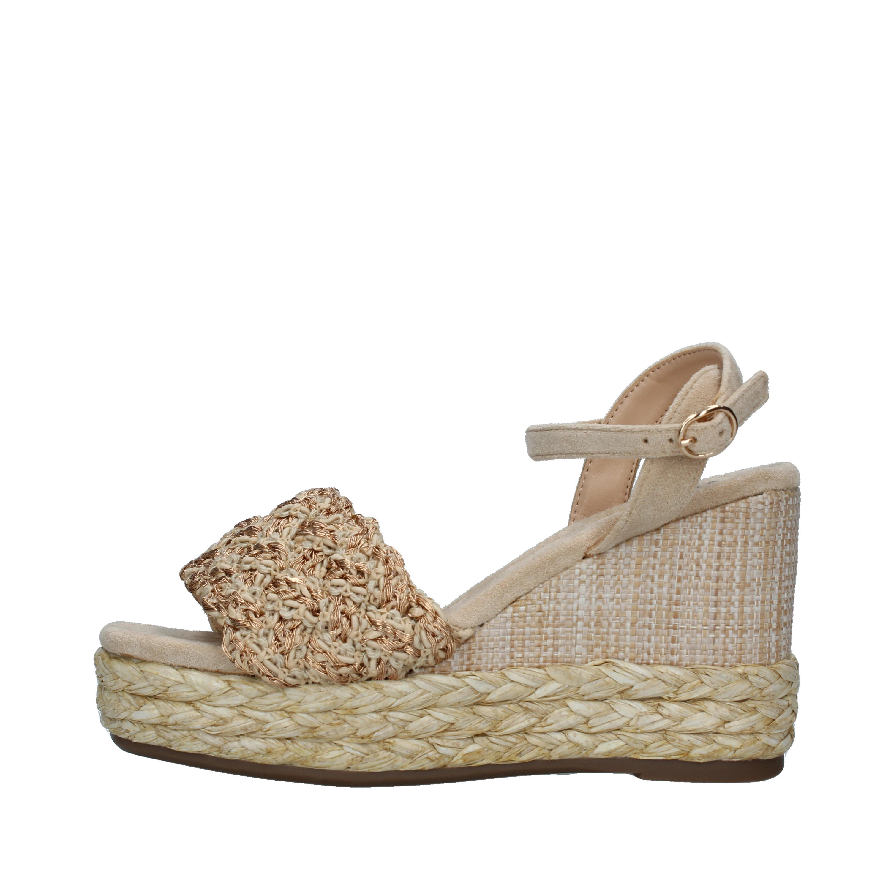 SANDALI CON ZEPPA E DETTAGLIO IN RAFIA DONNA BEIGE