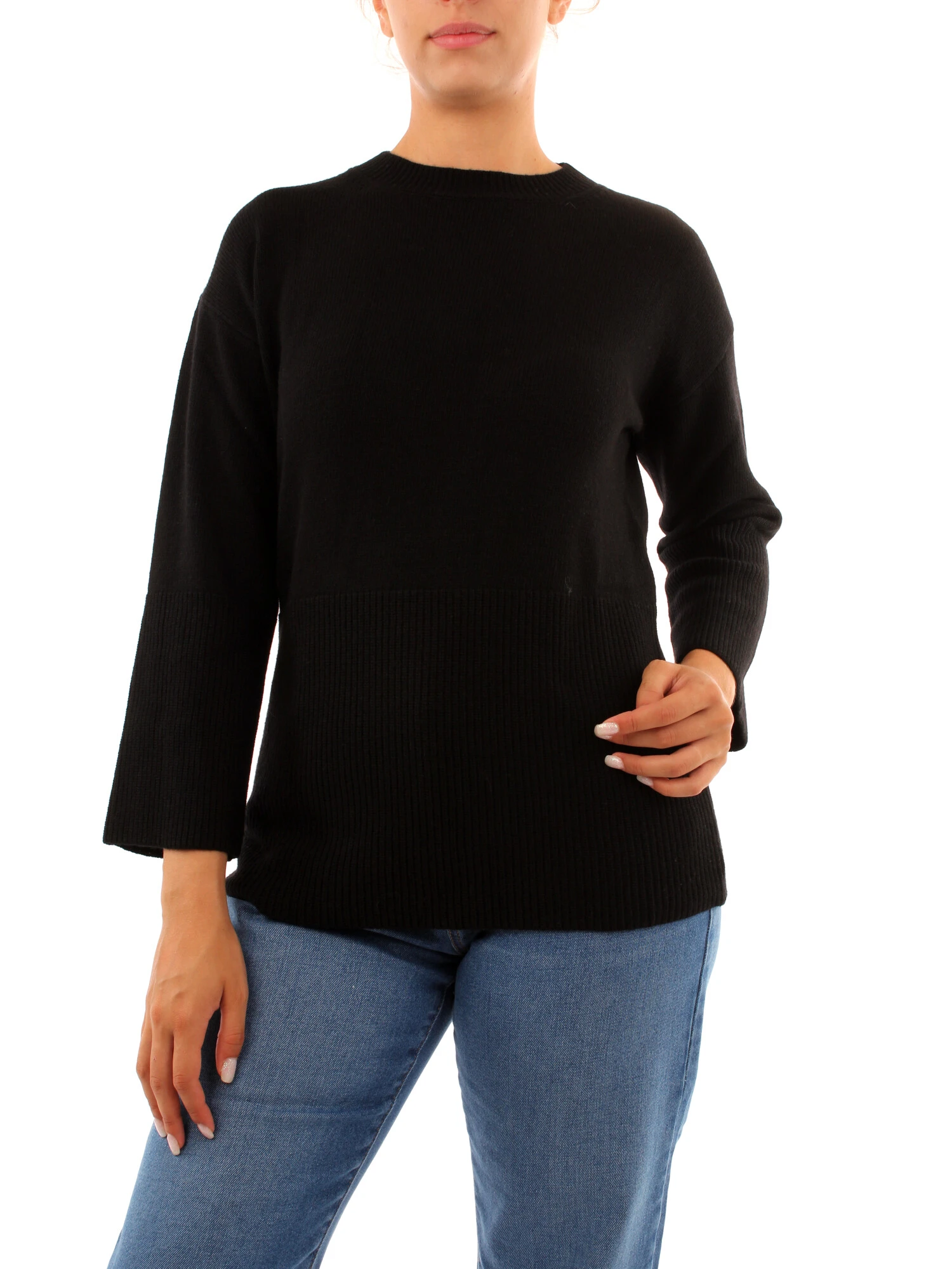 MAGLIA GIROCOLLO IN MISTO CASHMERE DONNA NERO