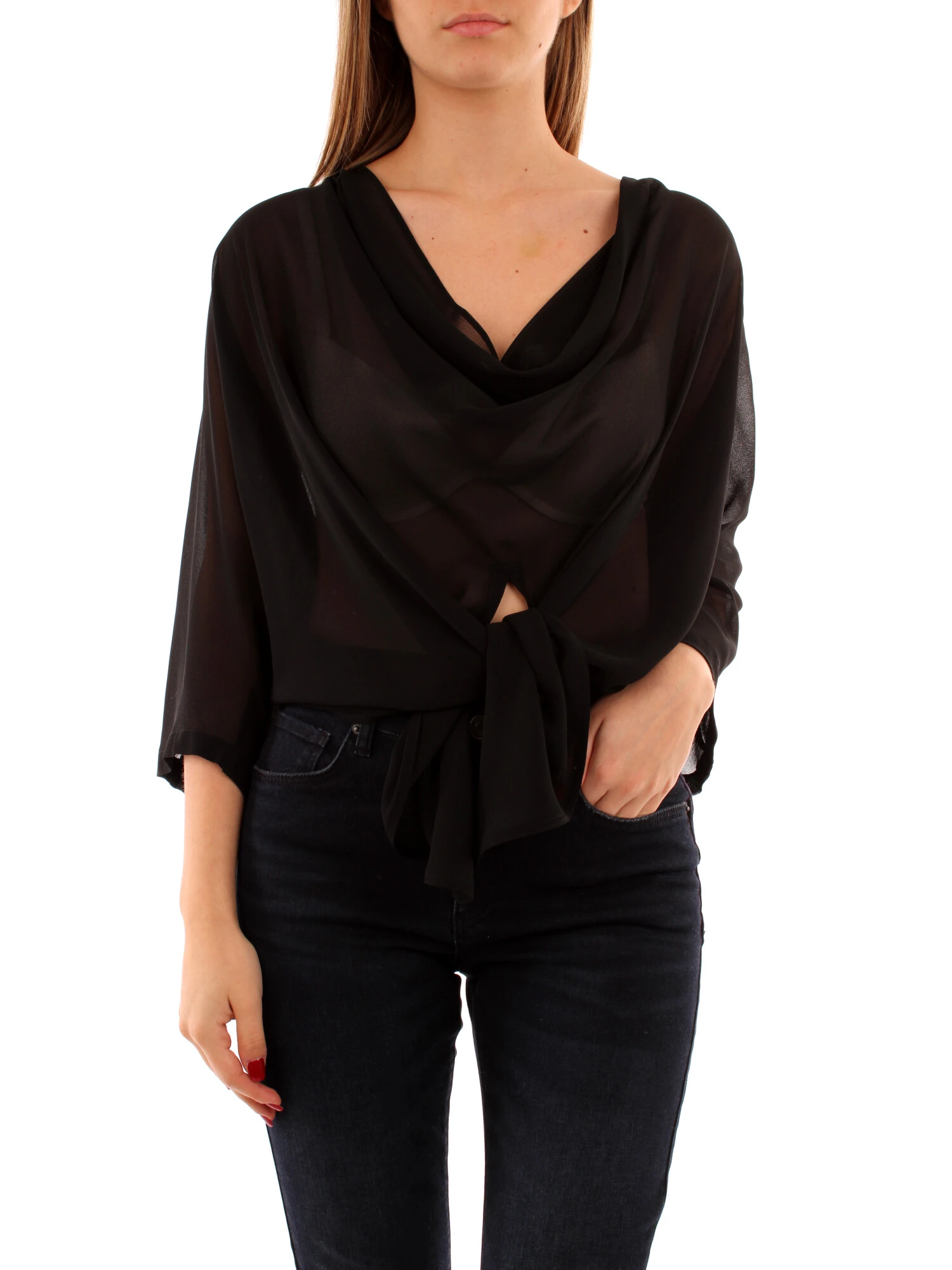 BLUSA IN CREPE DONNA NERO