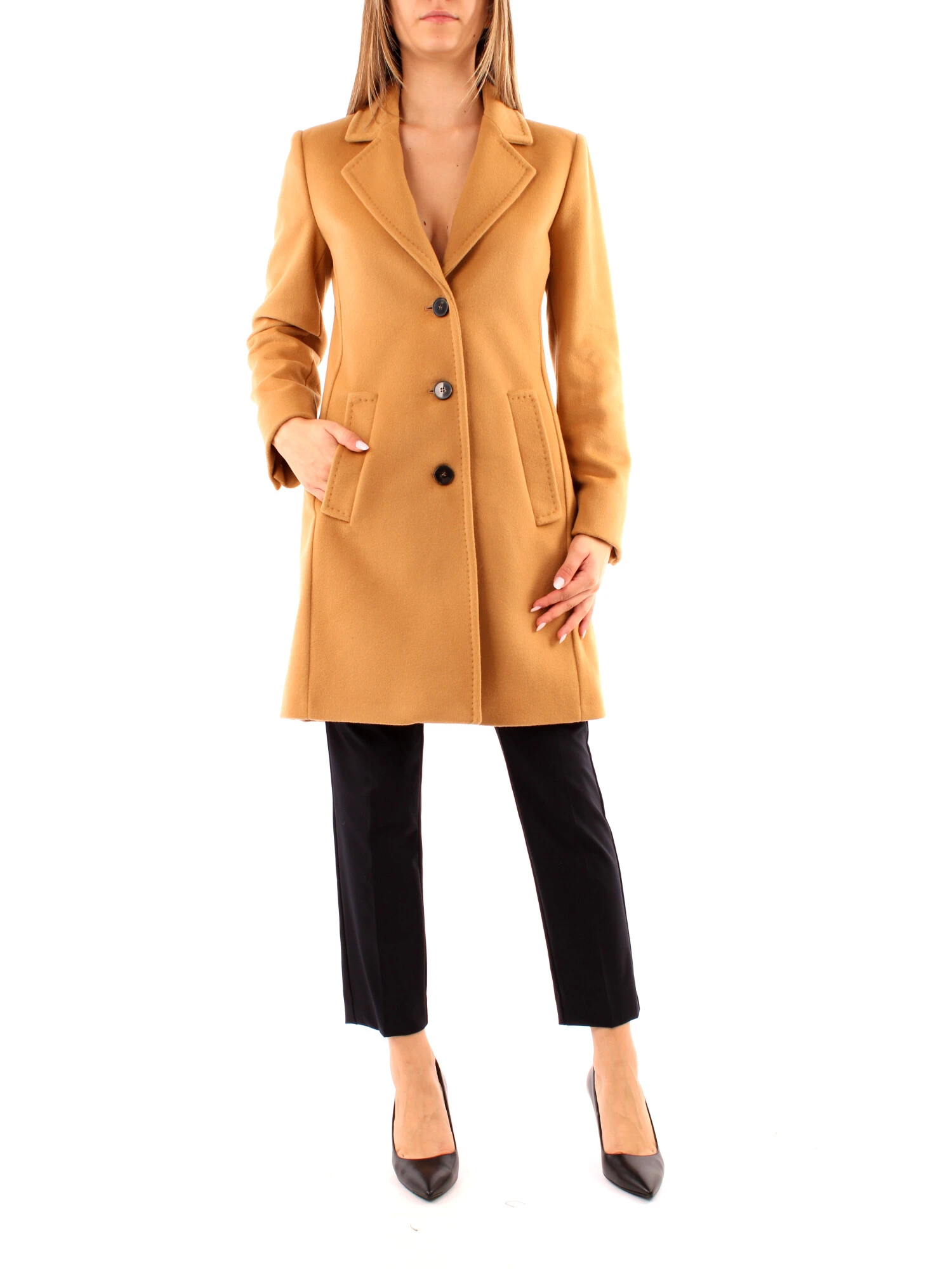 CAPPOTTO LUNGO MONOPETTO A TRE BOTTONI DONNA BEIGE