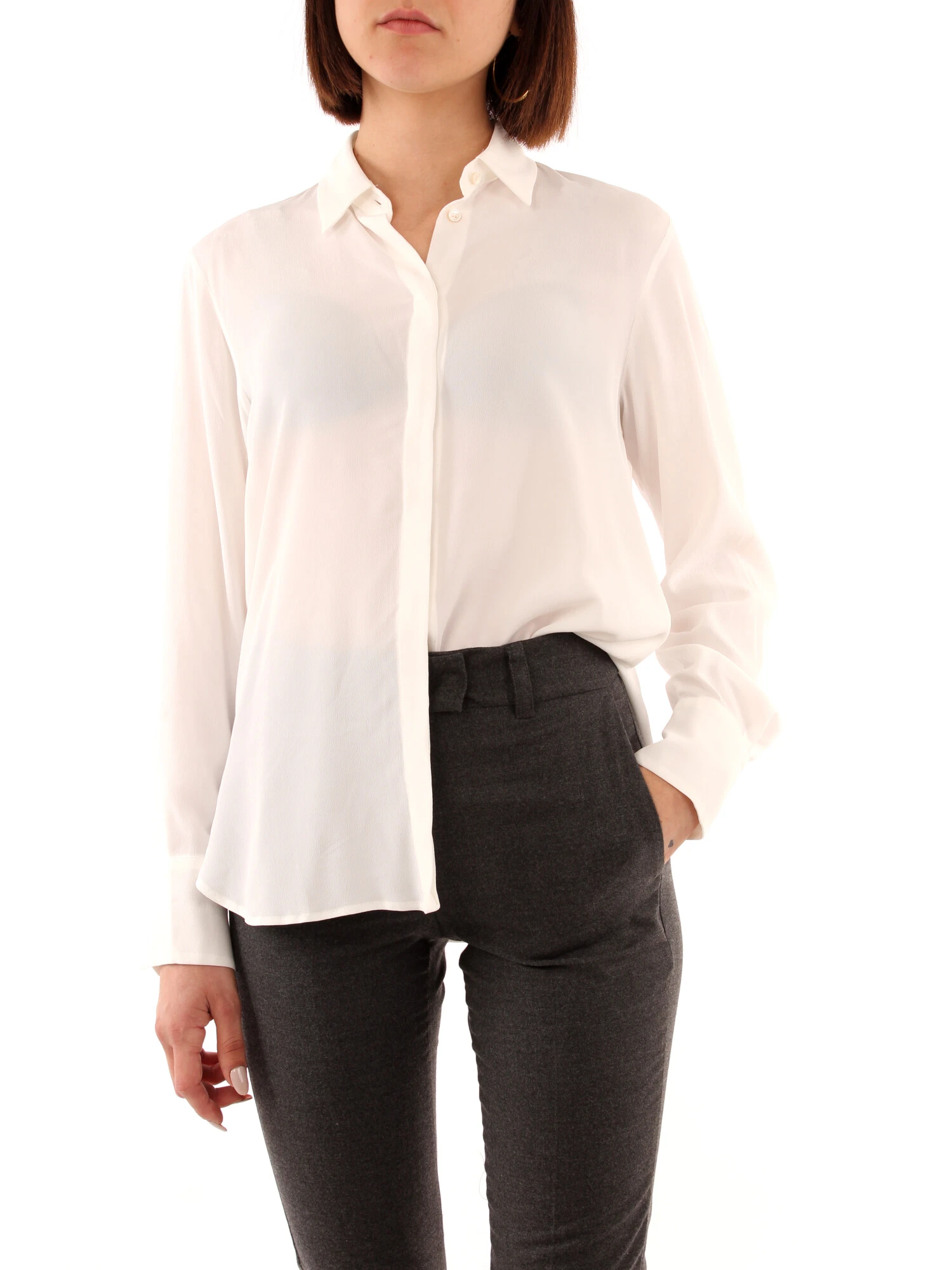 CAMICIA MONOCOLORE IN MISTO SETA DONNA BIANCO