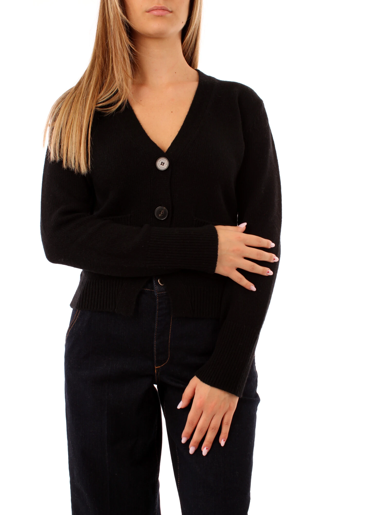 CARDIGAN MONOCHROME IN MISTO CASHMERE DONNA NERO