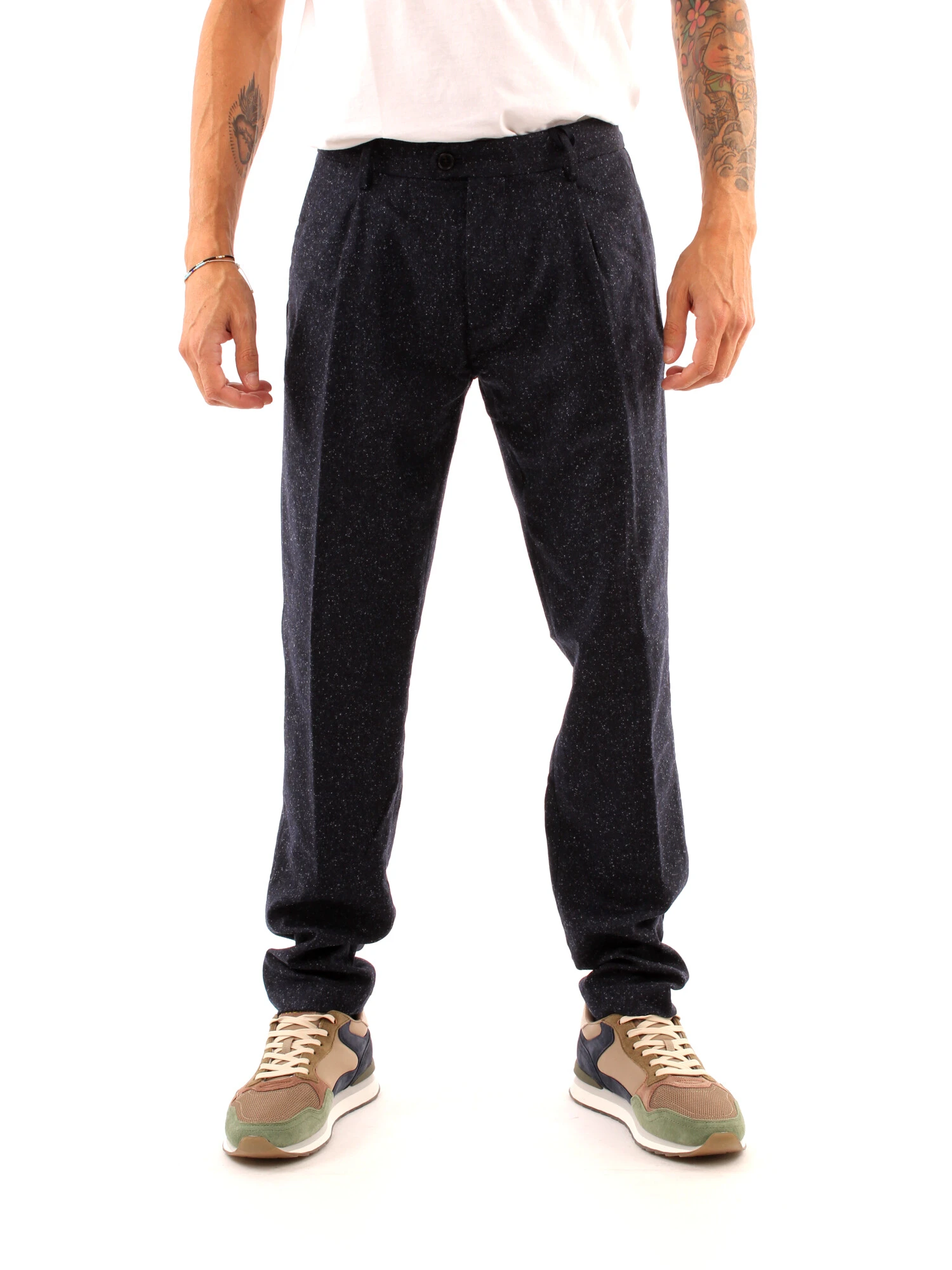 PANTALONI CHINO IN MISTO LANA UOMO BLU