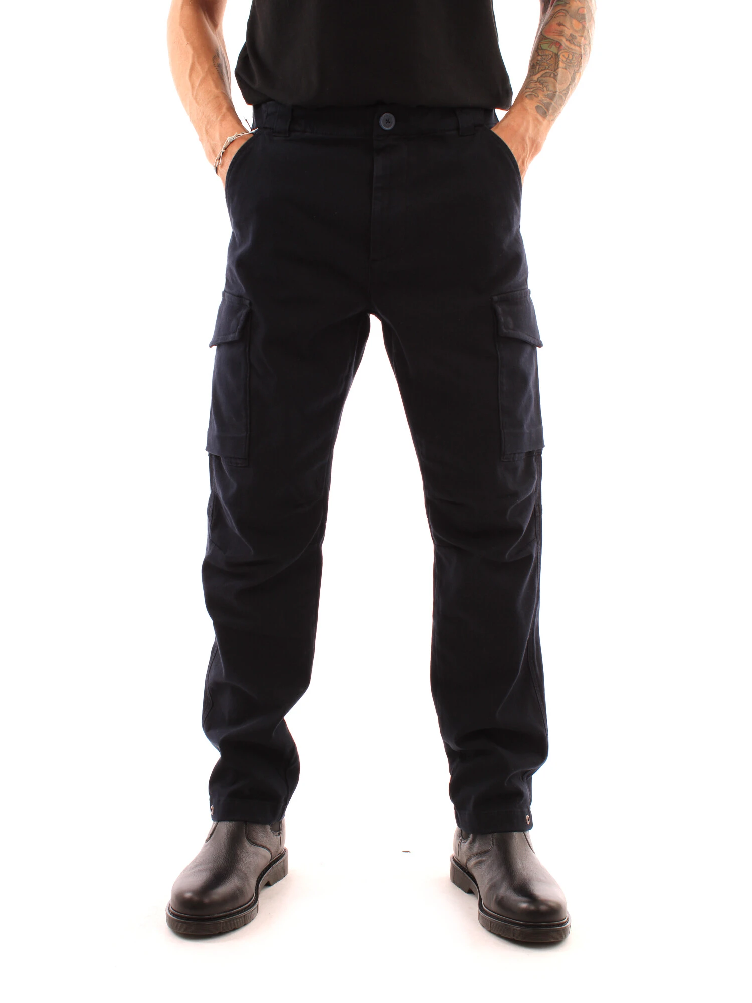 PANTALONI CARGO SCHISTE IN COTONE UOMO BLU