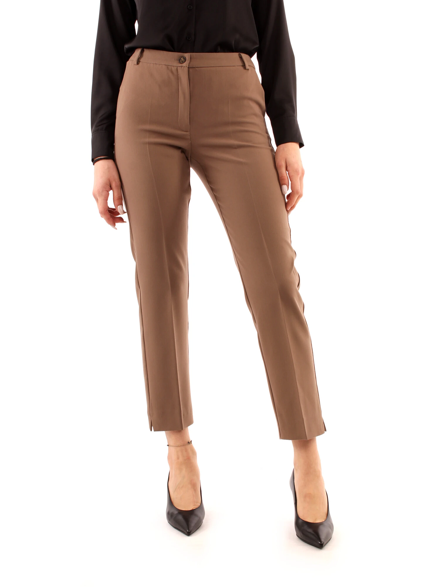 PANTALONI CHINO CON SPACCHI DONNA MARRONE