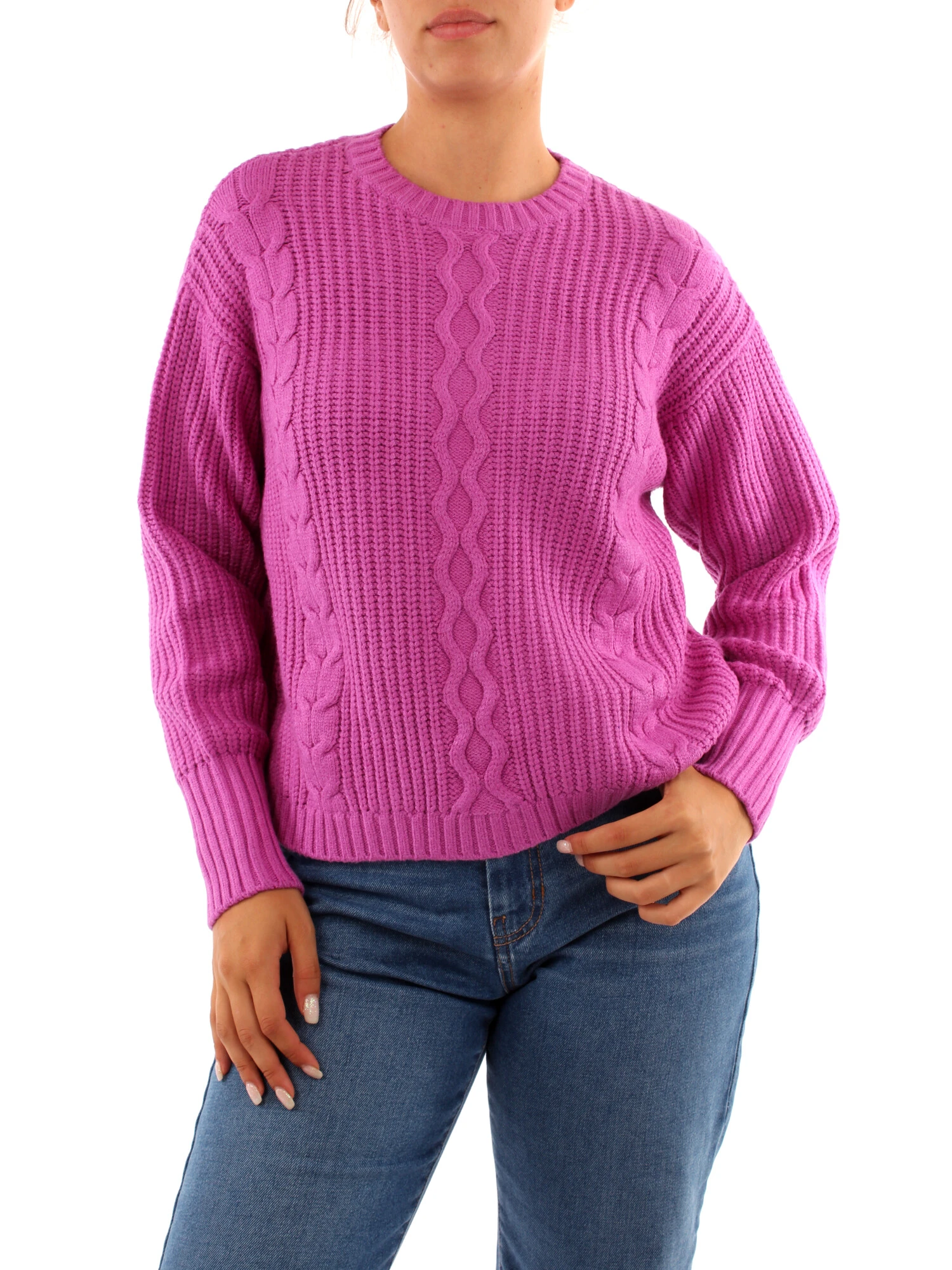 MAGLIA GIROCOLLO CROPPED DONNA FUCSIA