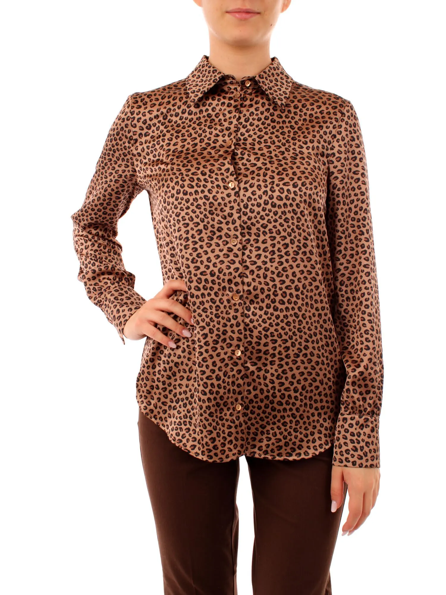 CAMICIA A FANTASIA ANIMALIER DONNA MARRONE