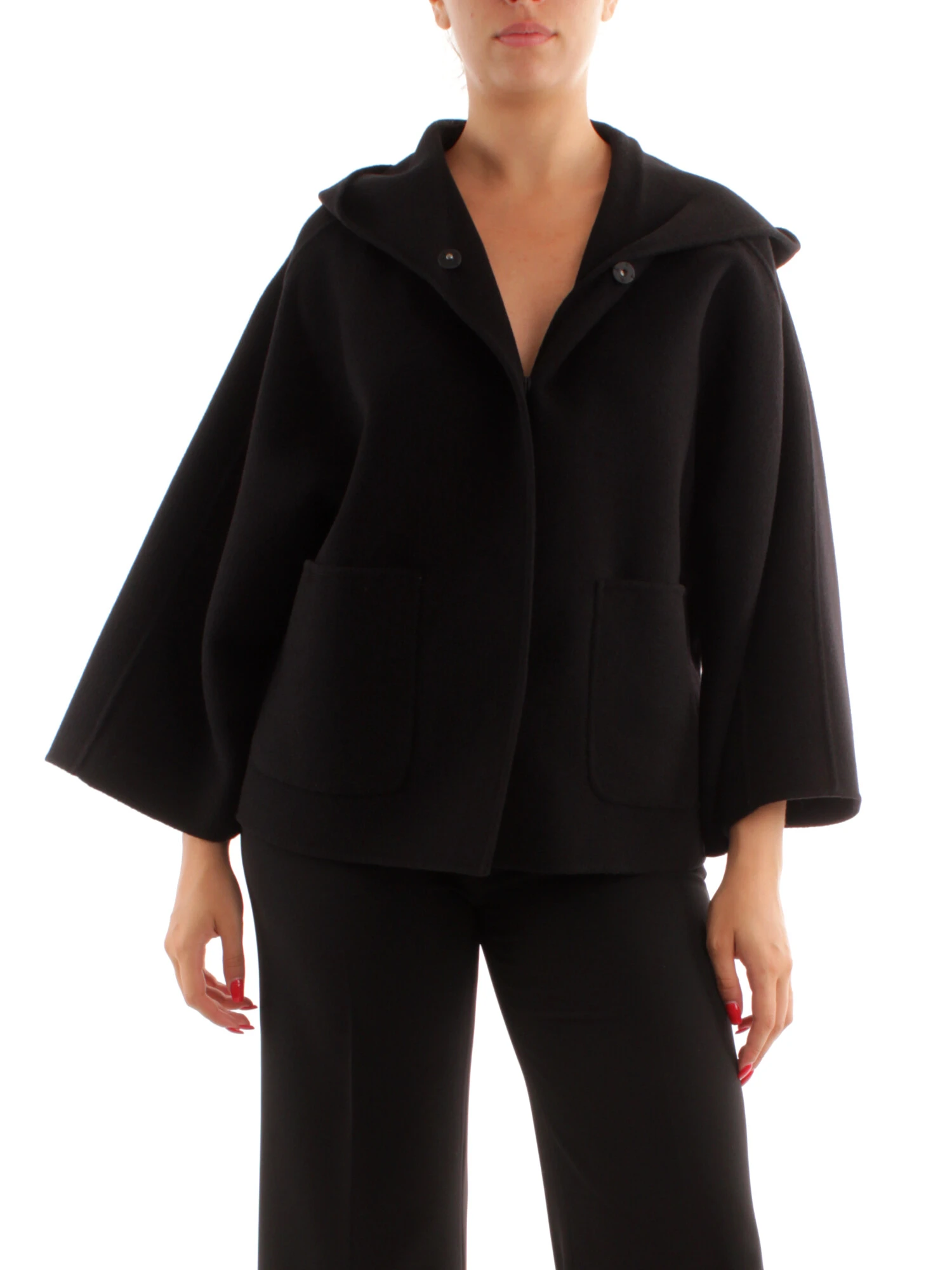 CAPPOTTO CORTO CON CAPPUCCIO DONNA NERO