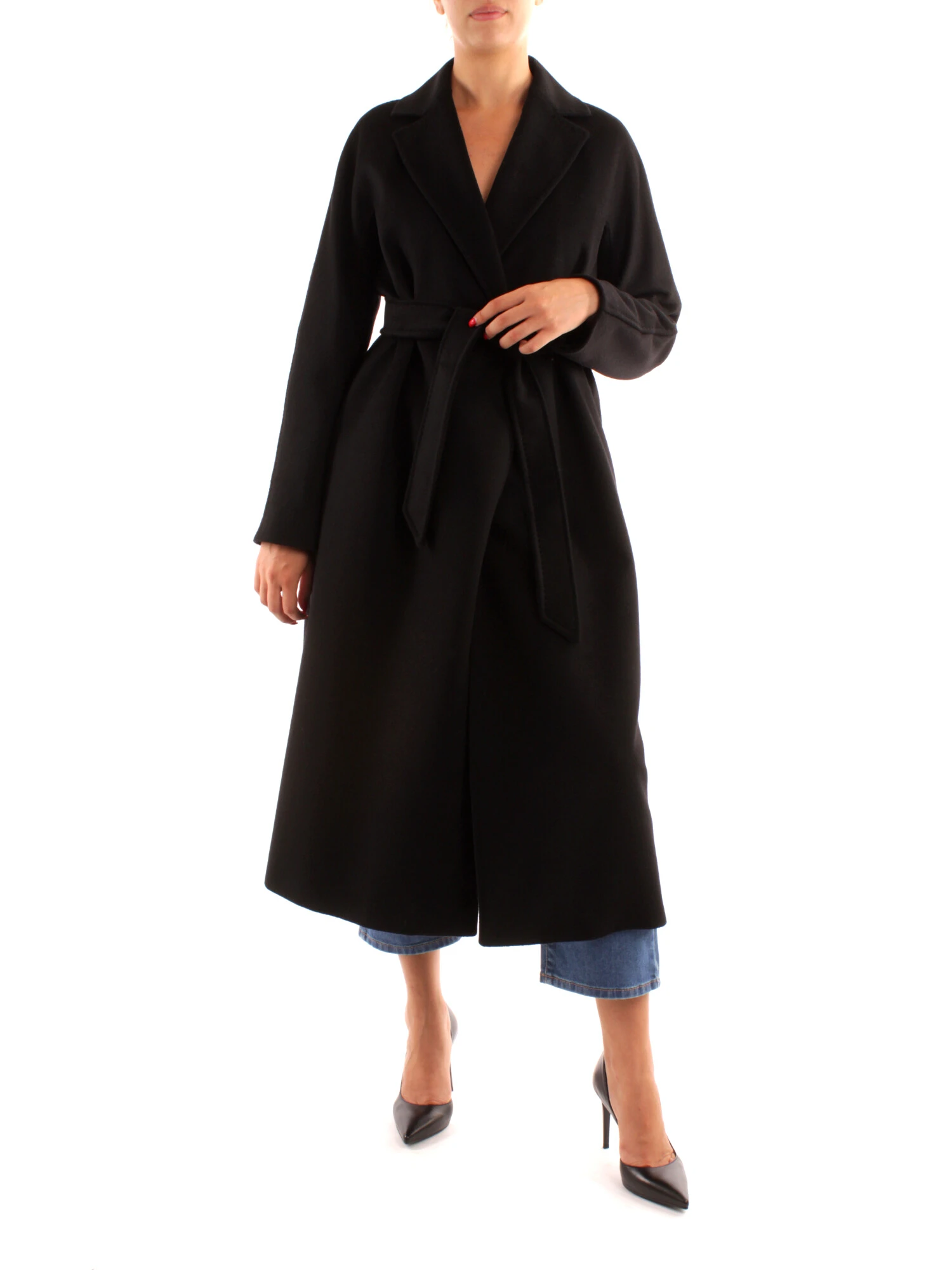 CAPPOTTO A VESTAGLIA MONOCOLORE DONNA NERO