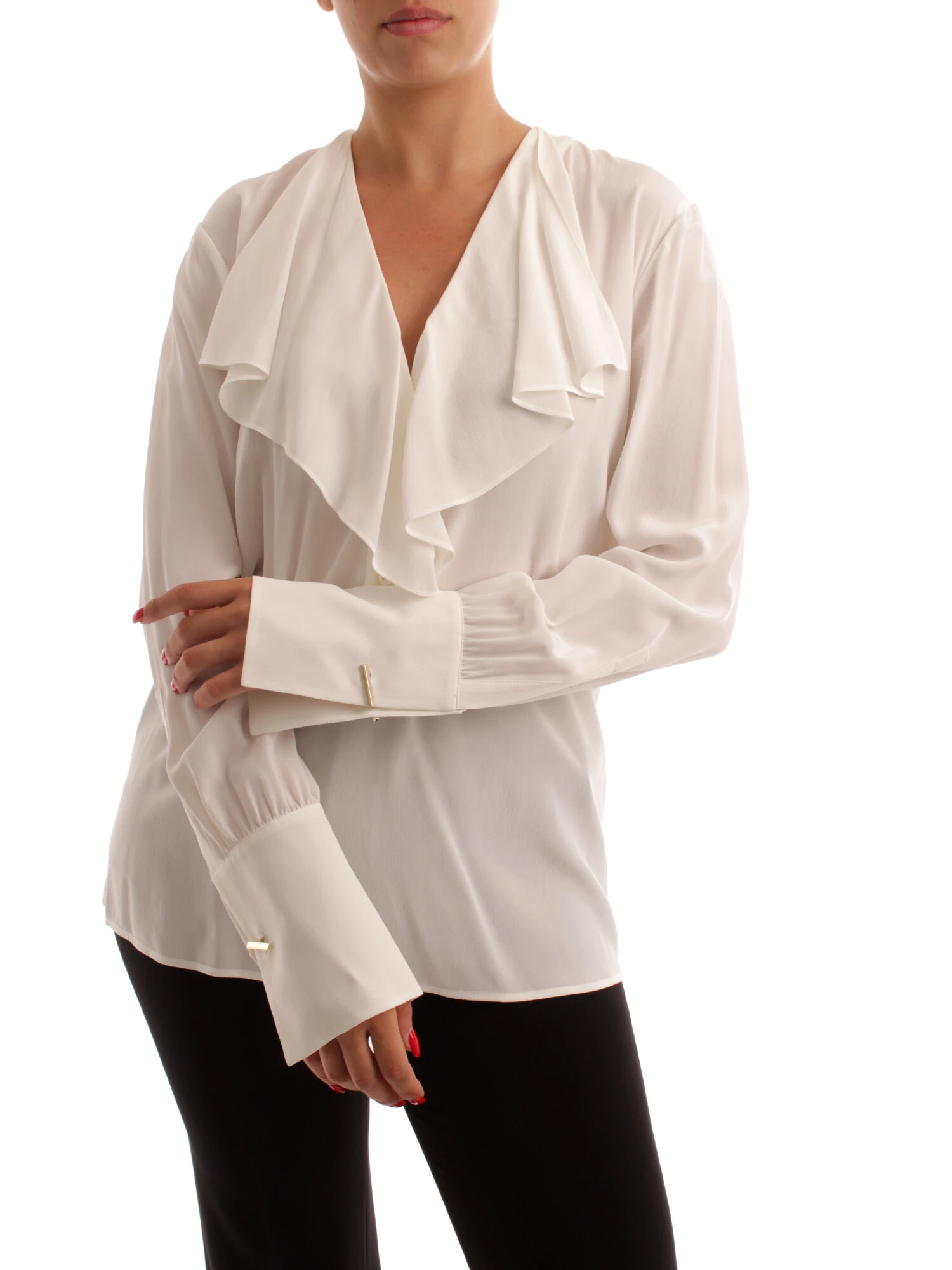 BLUSA CON VOLANT MORBIDO DONNA BIANCO