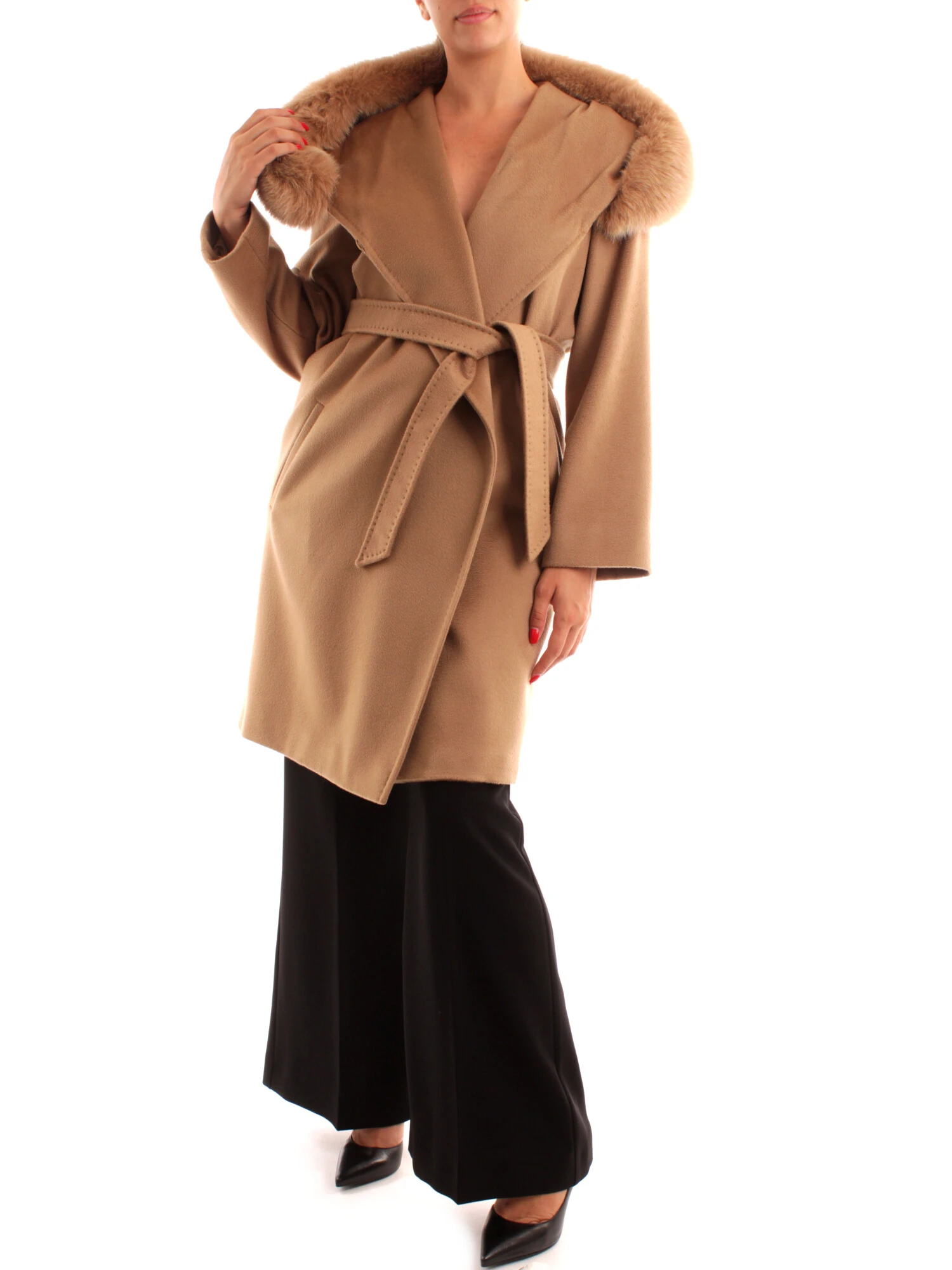 CAPPOTTO CON BORDO IN PELLICCIA DONNA BEIGE