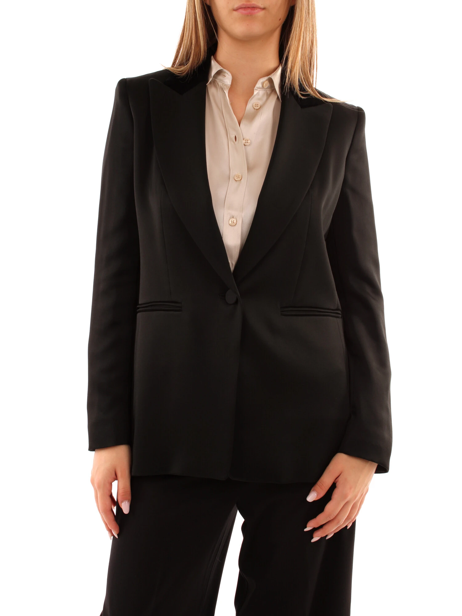 GIACCA BLAZER MONOPETTO IN ENVER SATIN DONNA NERO