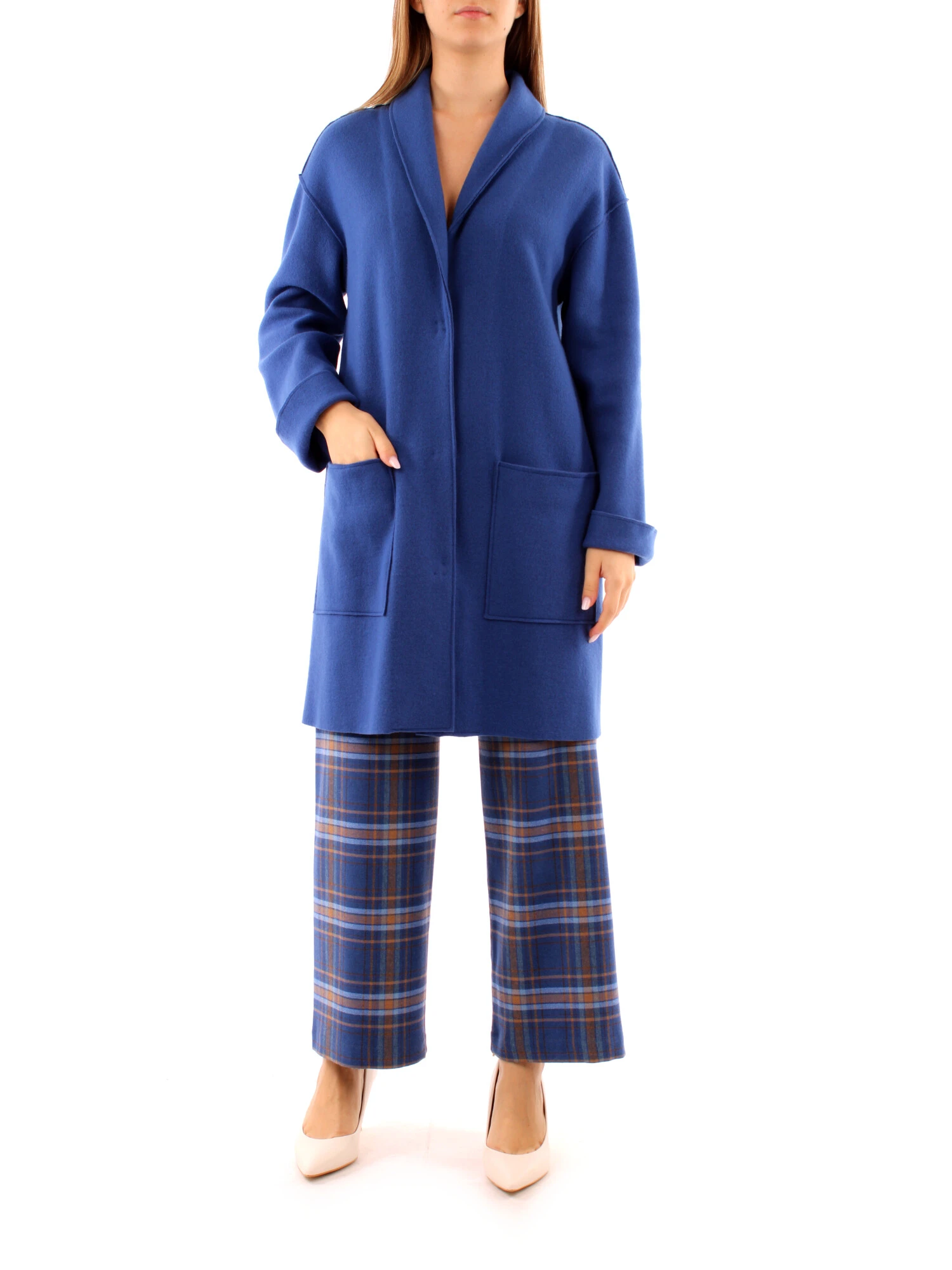 CAPPOTTO LUNGO CON TASCHE DONNA BLU