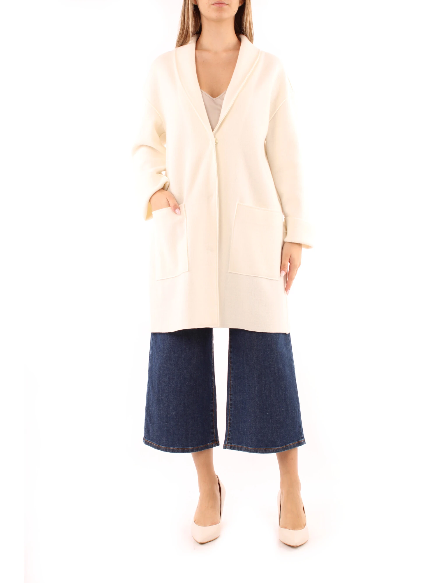 CAPPOTTO LUNGO CON TASCHE DONNA BIANCO