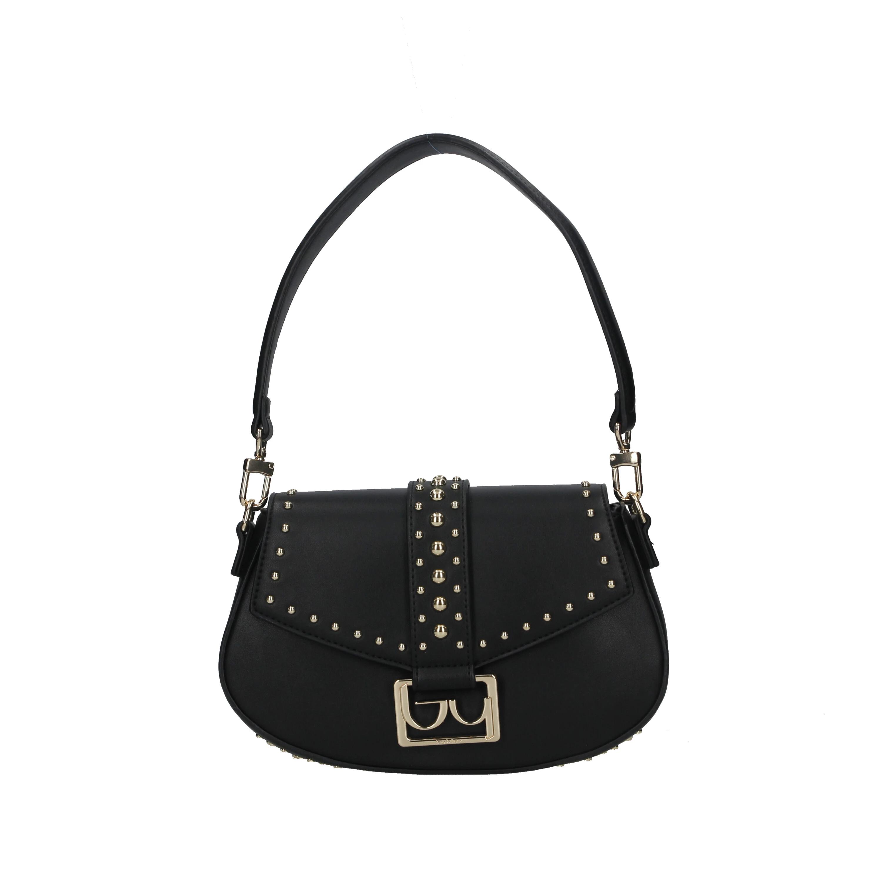 BORSA A SPALLA CON BORCHIE DORATE DONNA NERO