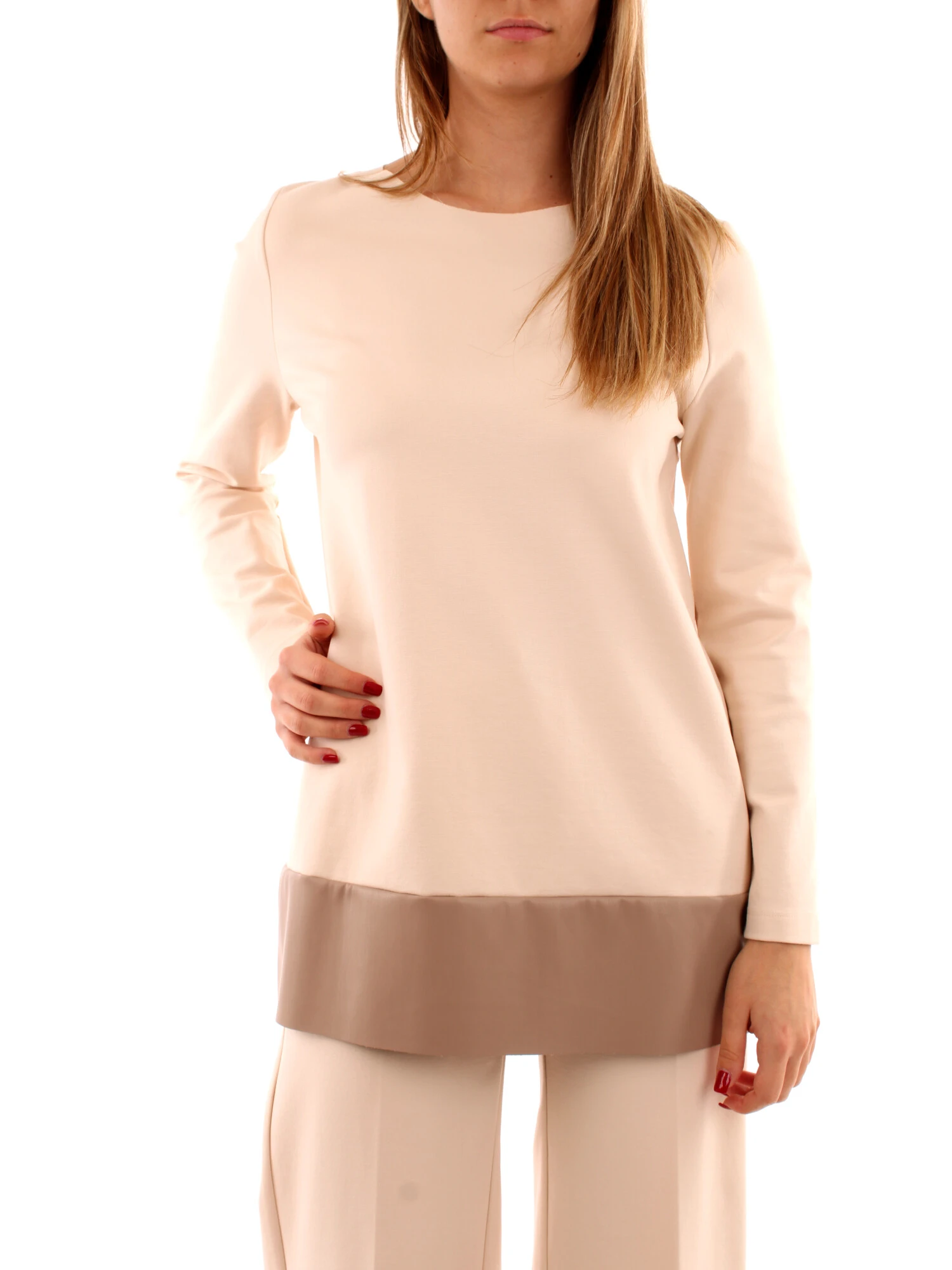 BLUSA CON BANDA COLORE BEIGE DONNA BIANCO