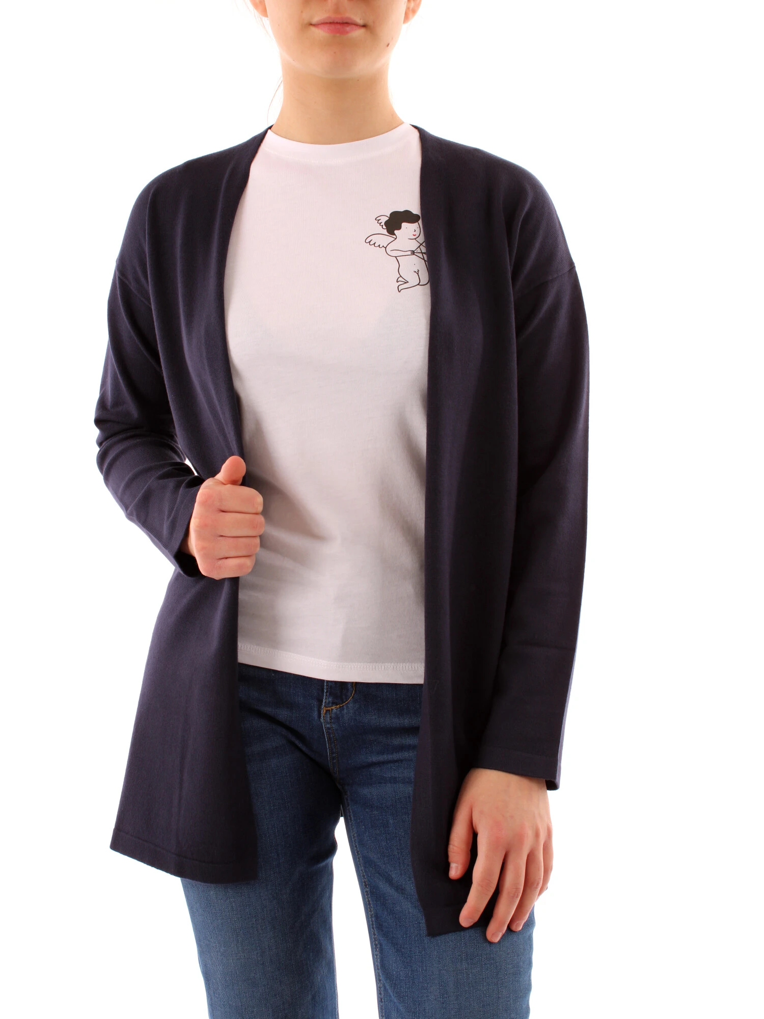 CARDIGAN IN FILATO DI VISCOSA DONNA BLU NAVY