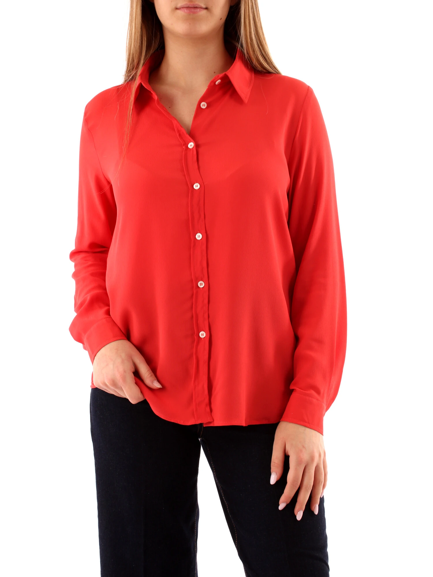 CAMICIA IN CREPE DI MISTO SETA DONNA ROSSO CORALLO