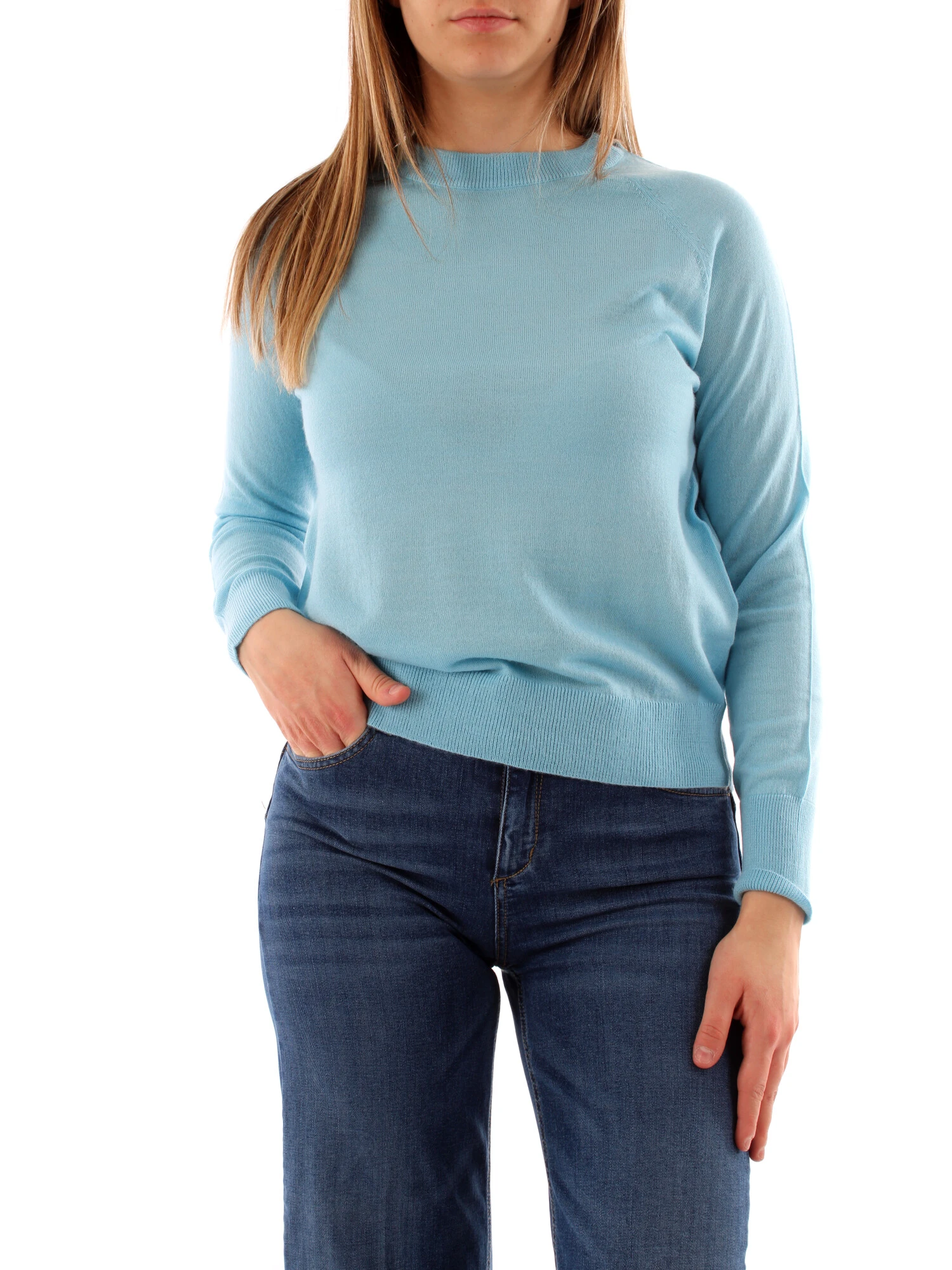 MAGLIA GIROCOLLO IN MISTO LANA DONNA AZZURRO