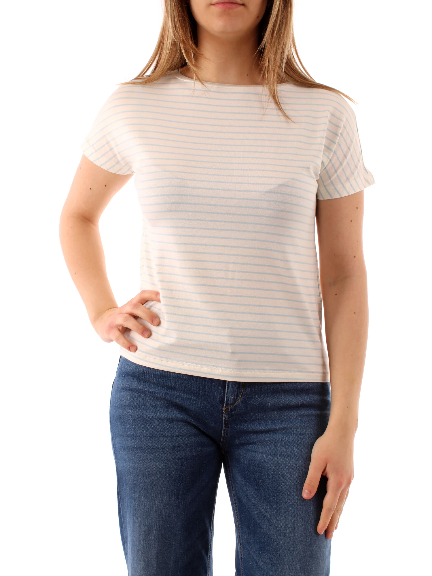 T-SHIRT MANICA CORTA A RIGHE DONNA AZZURRO