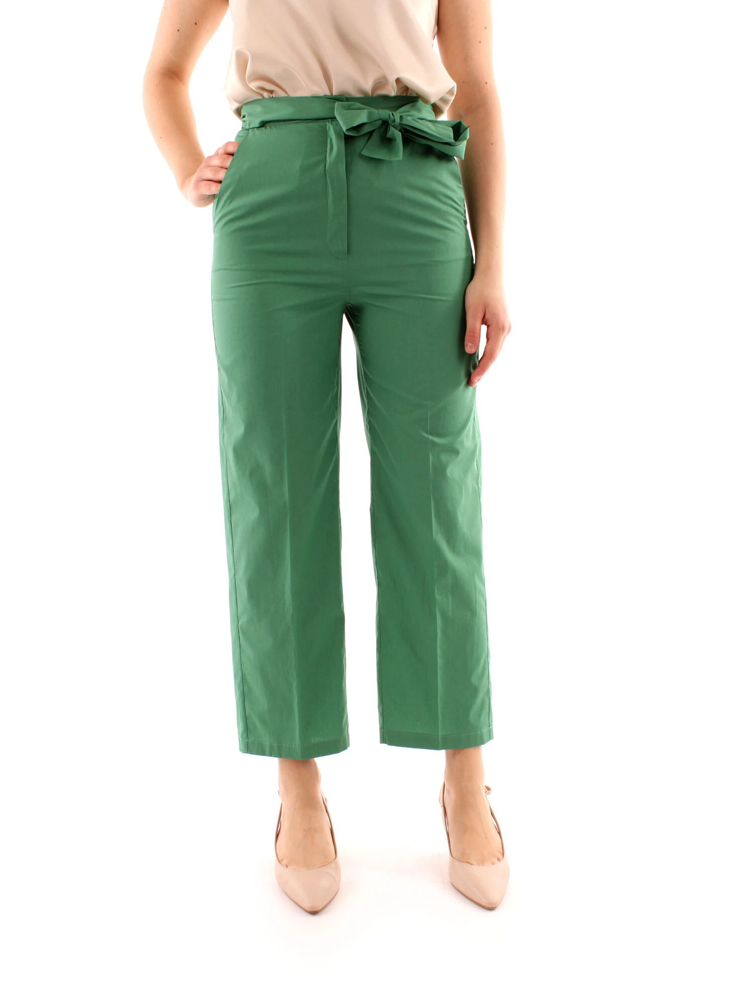 PANTALONI A SIGARETTA CON FIOCCO DONNA VERDE