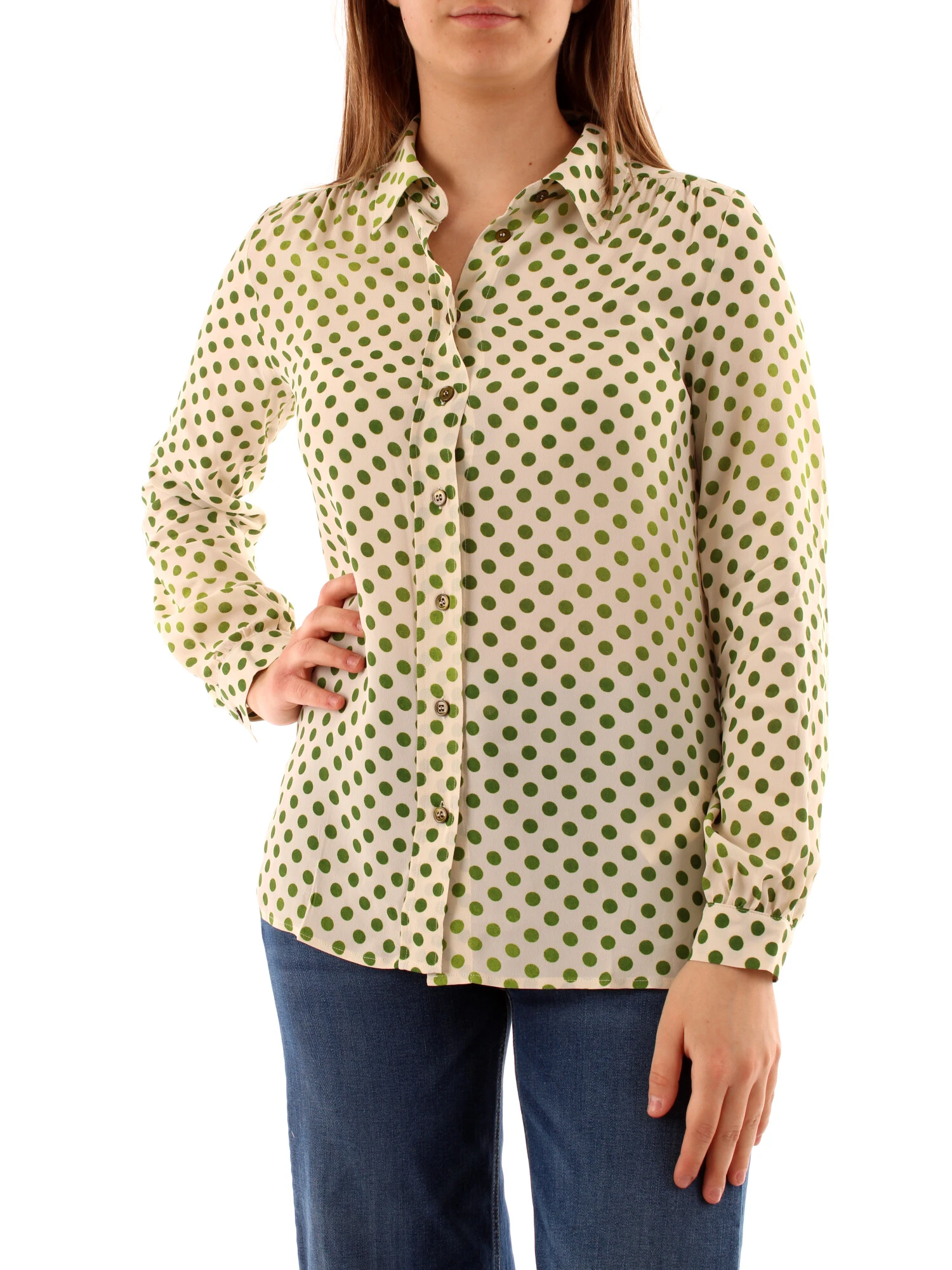 CAMICIA A POIS VERDE DONNA AVORIO