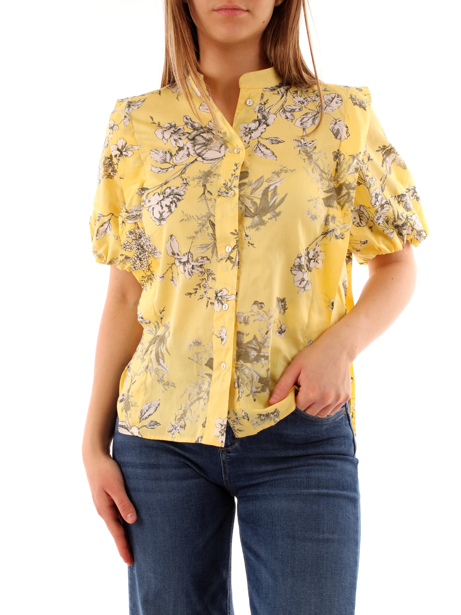 CAMICIA FLOREALE MANICHE CORTE DONNA GIALLO