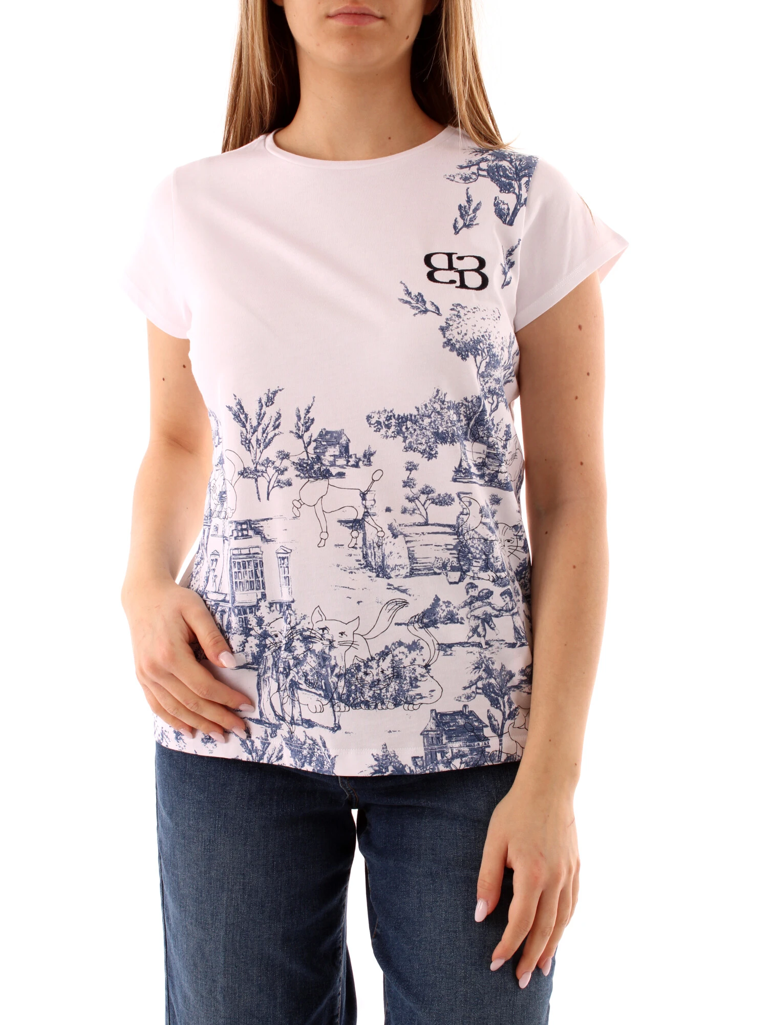 T-SHIRT MANICA CORTA CON STAMPA FANTASIA DONNA BIANCO