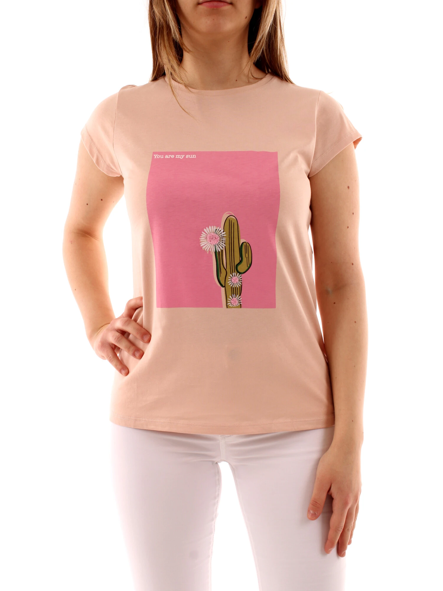 T-SHIRT CON STAMPA CACTUS DONNA ROSA