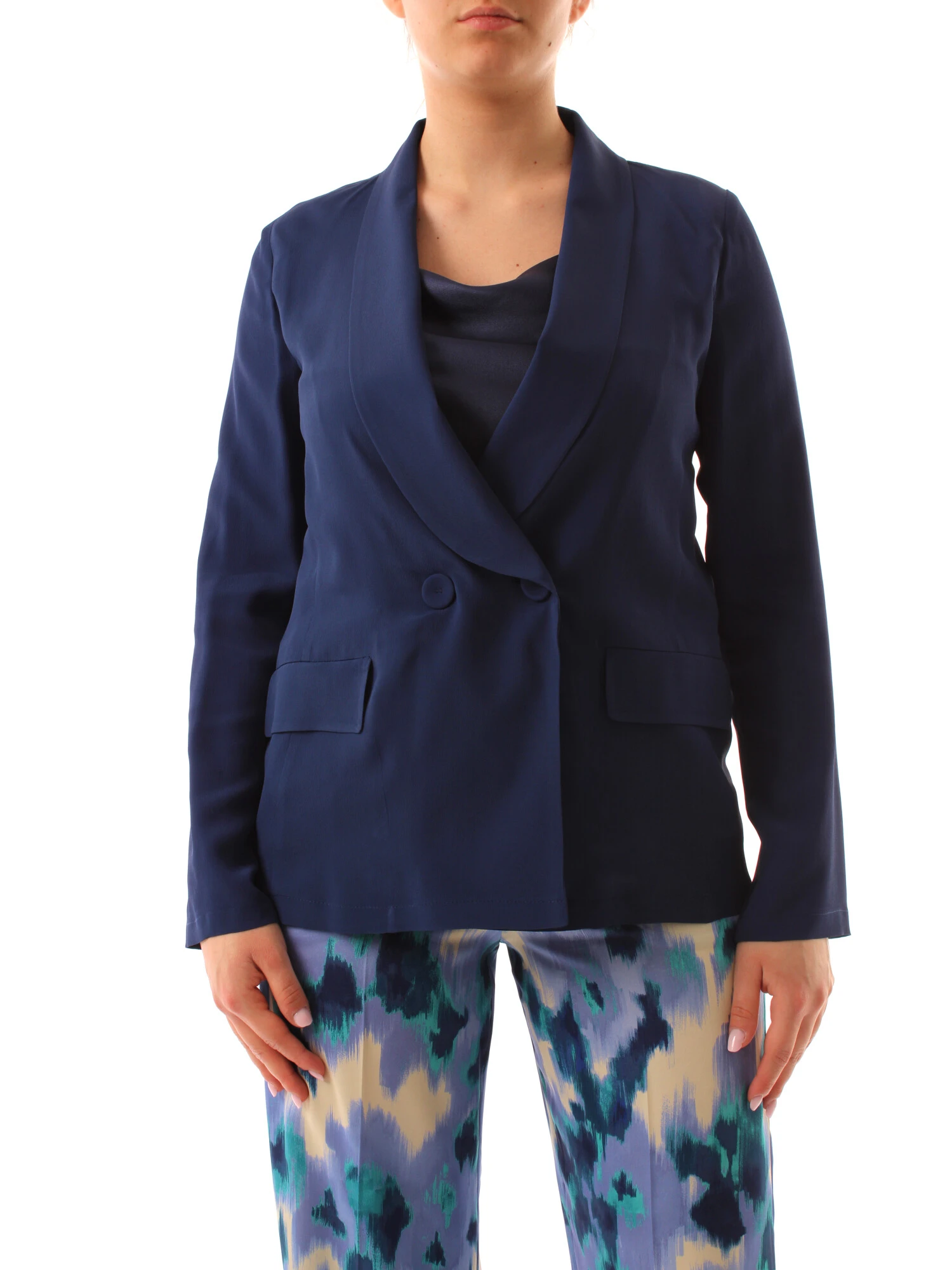 GIACCA BLAZER DOPPIOPETTO MISTO SETA DONNA BLU