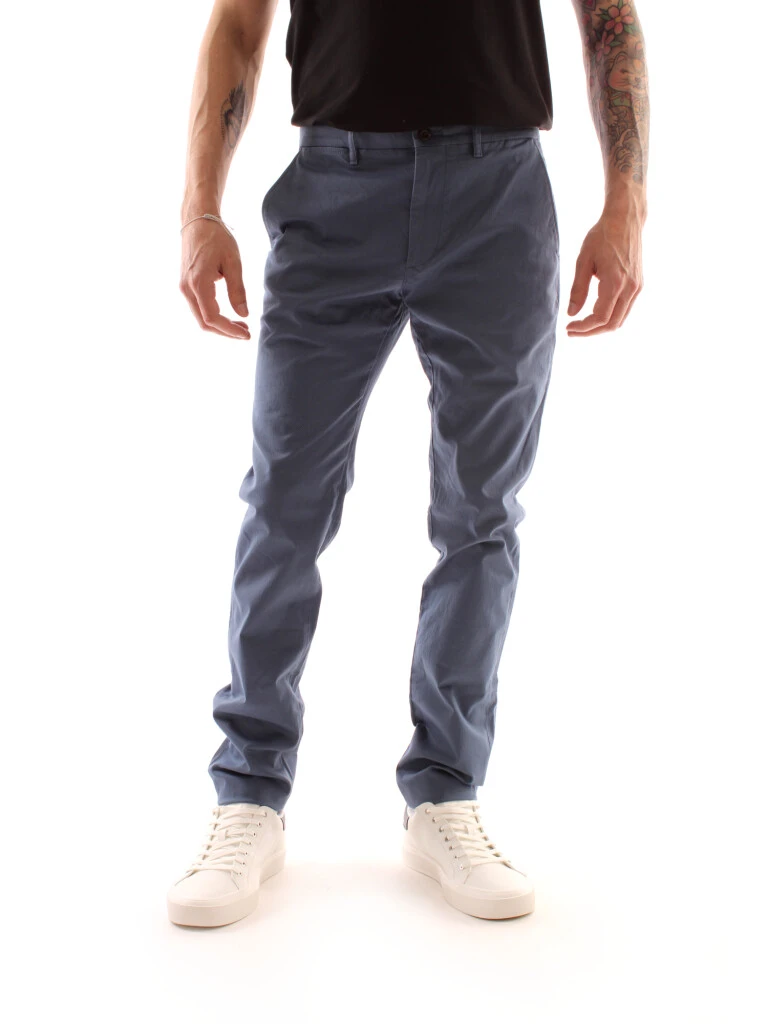 PANTALONI CHINO SLIM FIT CON LOGO RICAMATO UOMO BLU