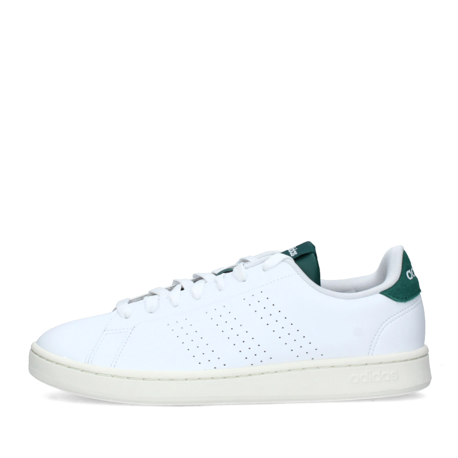 SNEAKERS BASSE ADVANTAGE CON BANDE TRAFORATE E INSERTI VERDI UOMO BIANCO