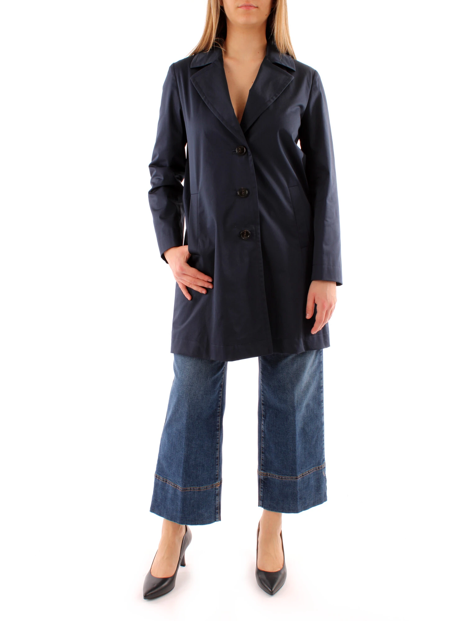 TRENCH MONOPETTO DONNA BLU