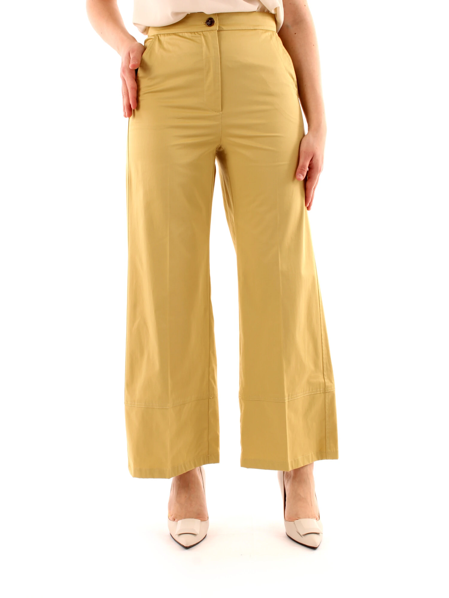 Pantalon Femme Marella Sport En Lin Blanc 100% - Neuf Avec étiquettes, Coupe Avec Poches