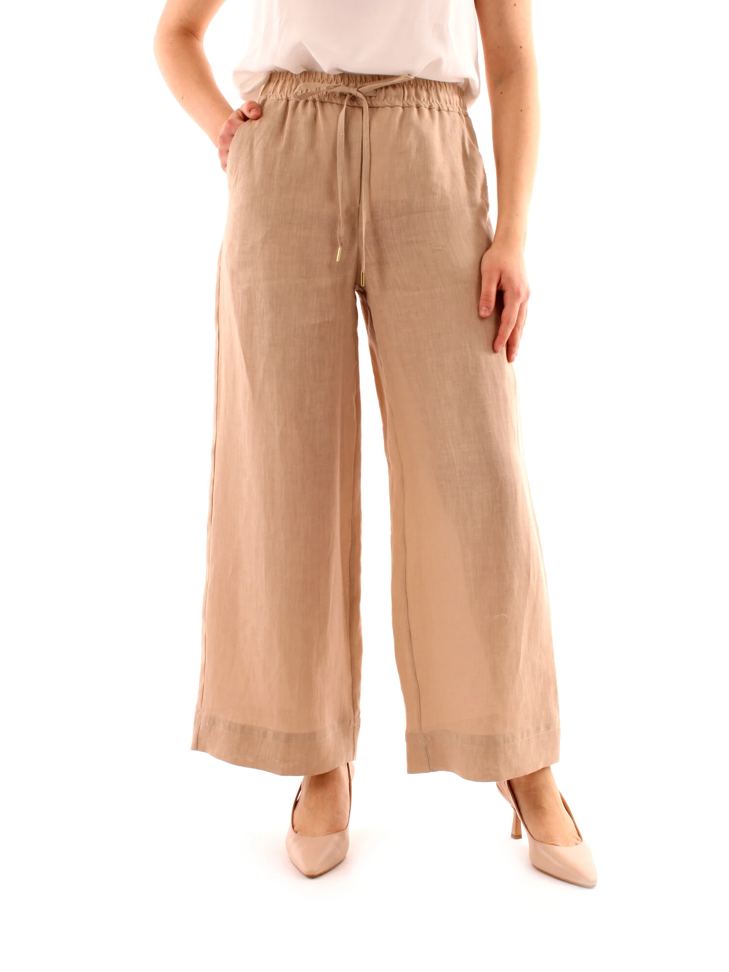 PANTALONI PALAZZO IN LINO DONNA BEIGE