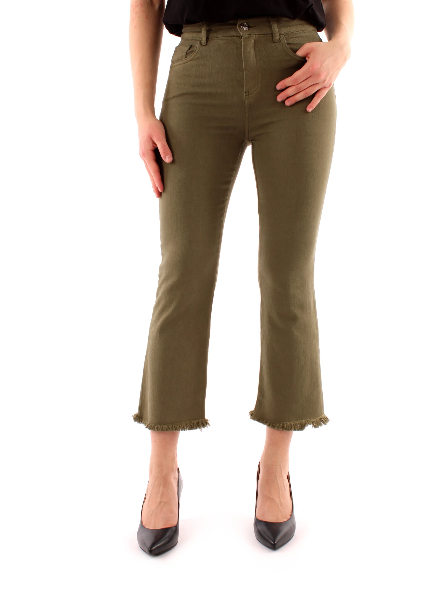 PANTALONI CROPPED A TROMBETTA IN COTONE DONNA VERDE