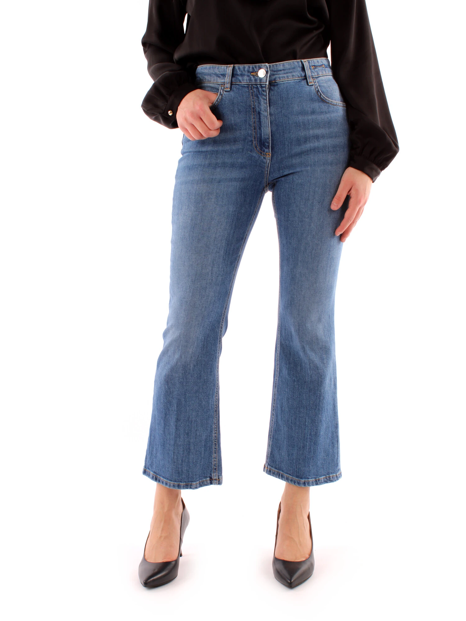 JEANS CROPPED A TROMBETTA DONNA BLU