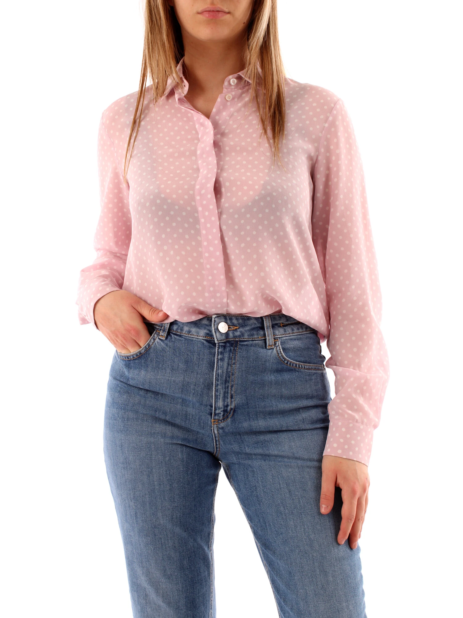 CAMICIA A POIS IN CREPE DI SETA DONNA ROSA