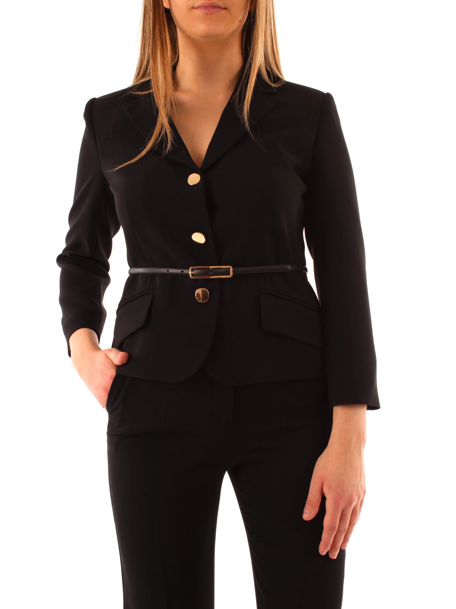 GIACCA BLAZER MONOPETTO CON CINTURA DONNA NERO