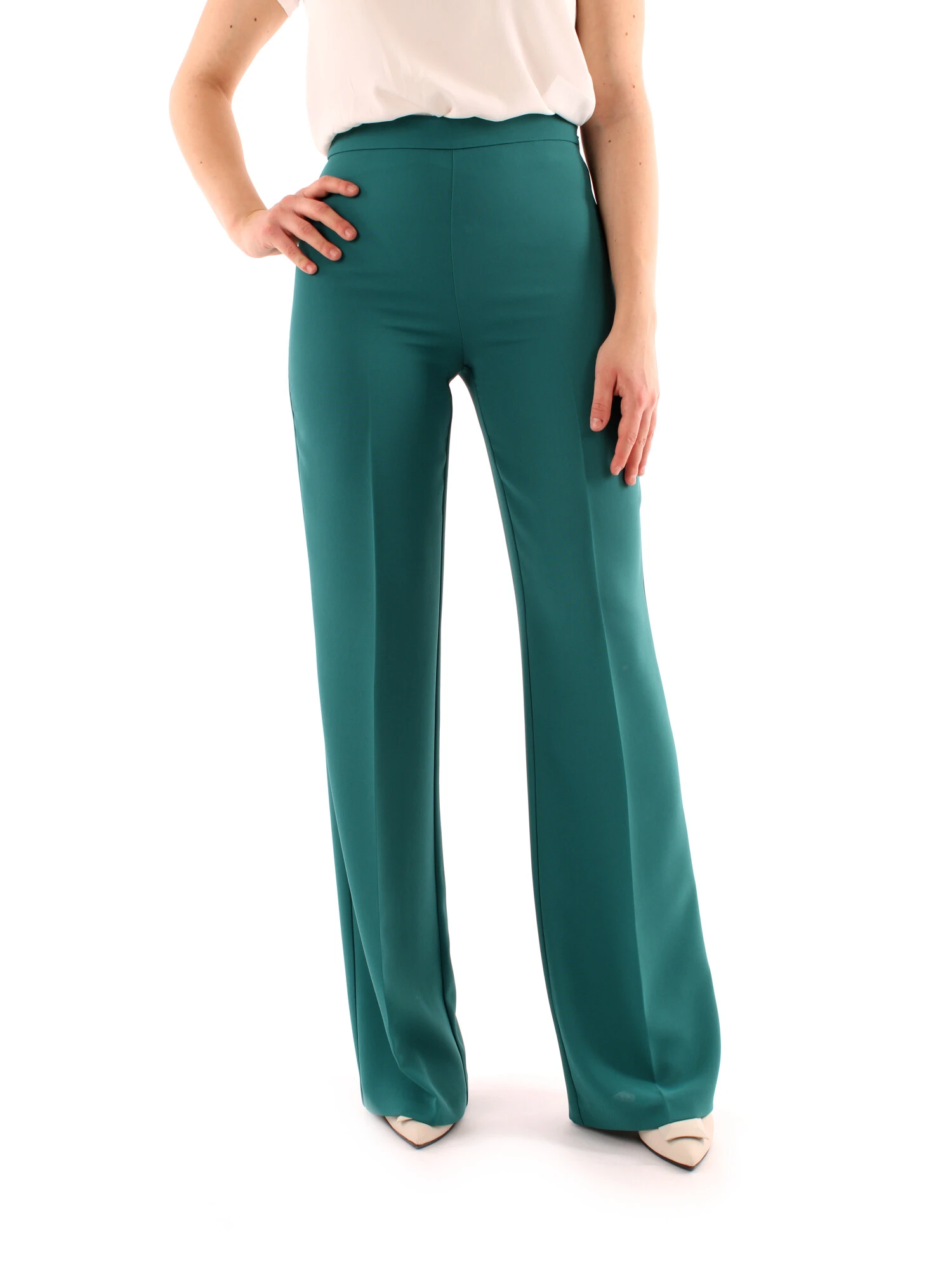 PANTALONI A ZAMPA IN CREPE DONNA VERDE