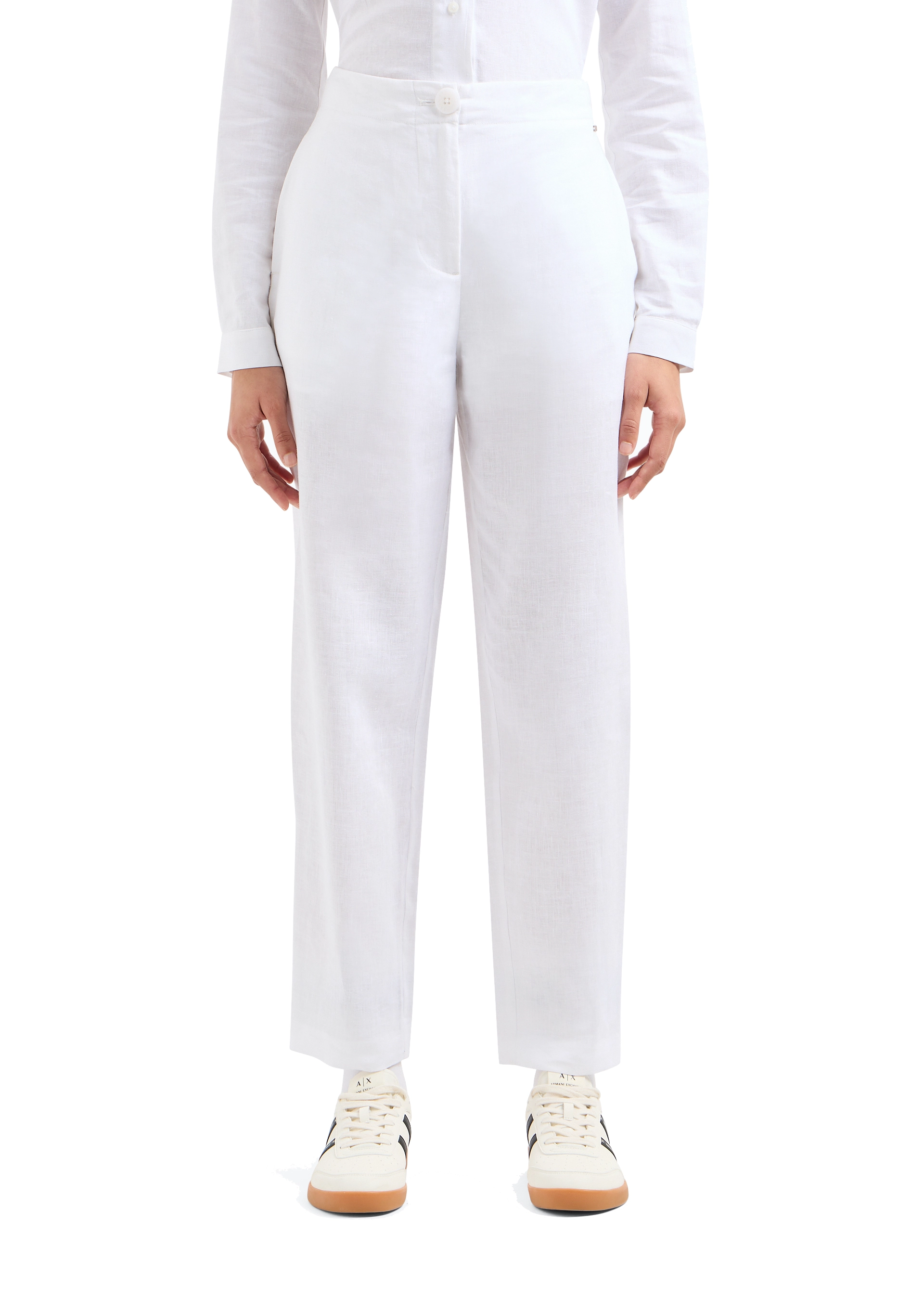 PANTALONI A SIGARETTA MISTO LINO DONNA BIANCO